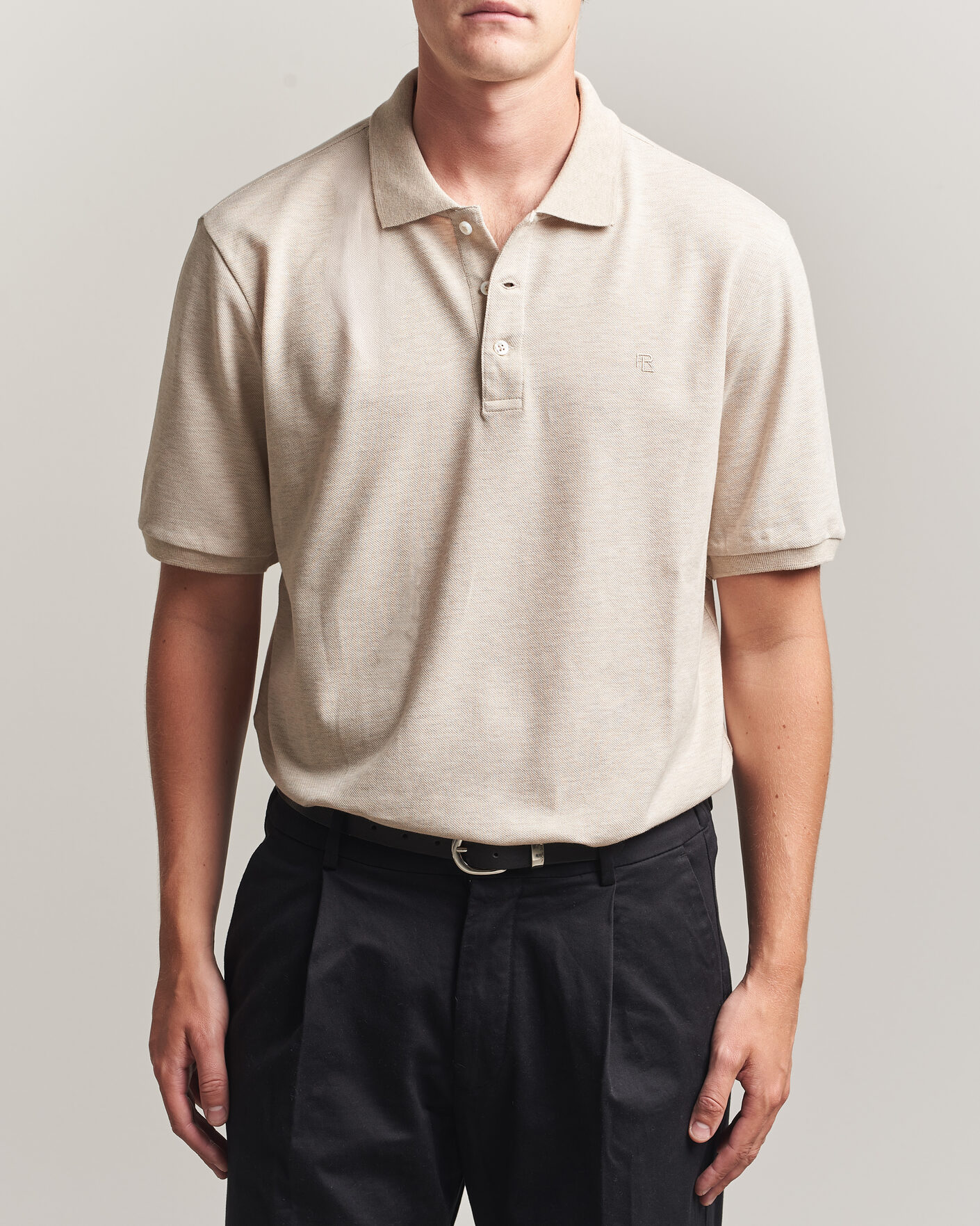 Mies | Pikeet | Ralph Lauren Purple Label | Short Sleeve Mercerized Cotton Polo Beige Melange