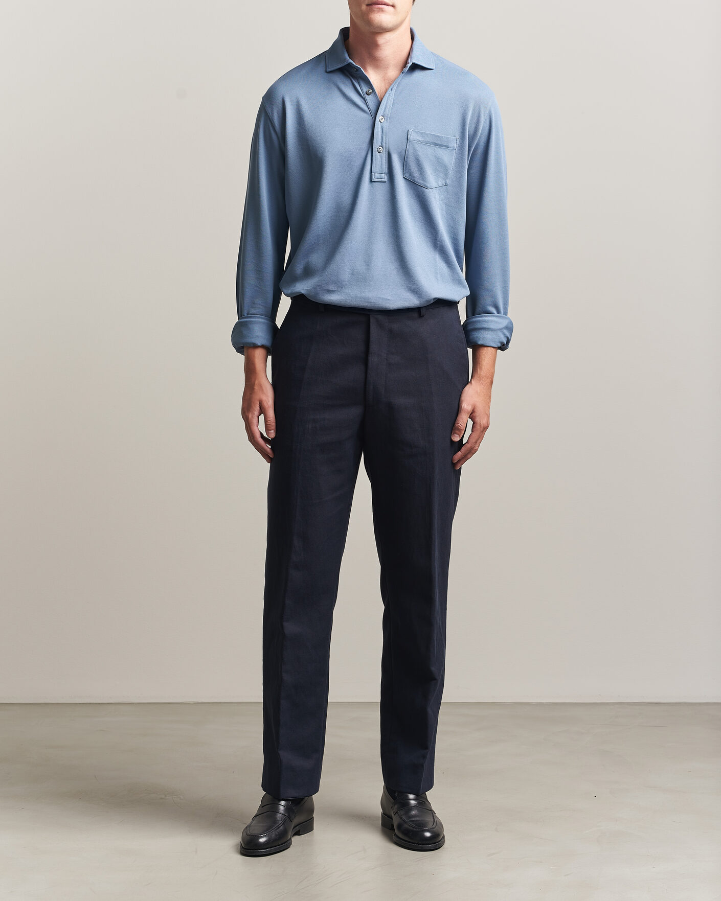 Mies | Pikeet | Ralph Lauren Purple Label | Long Sleeve Washed Polo Blue Horizon