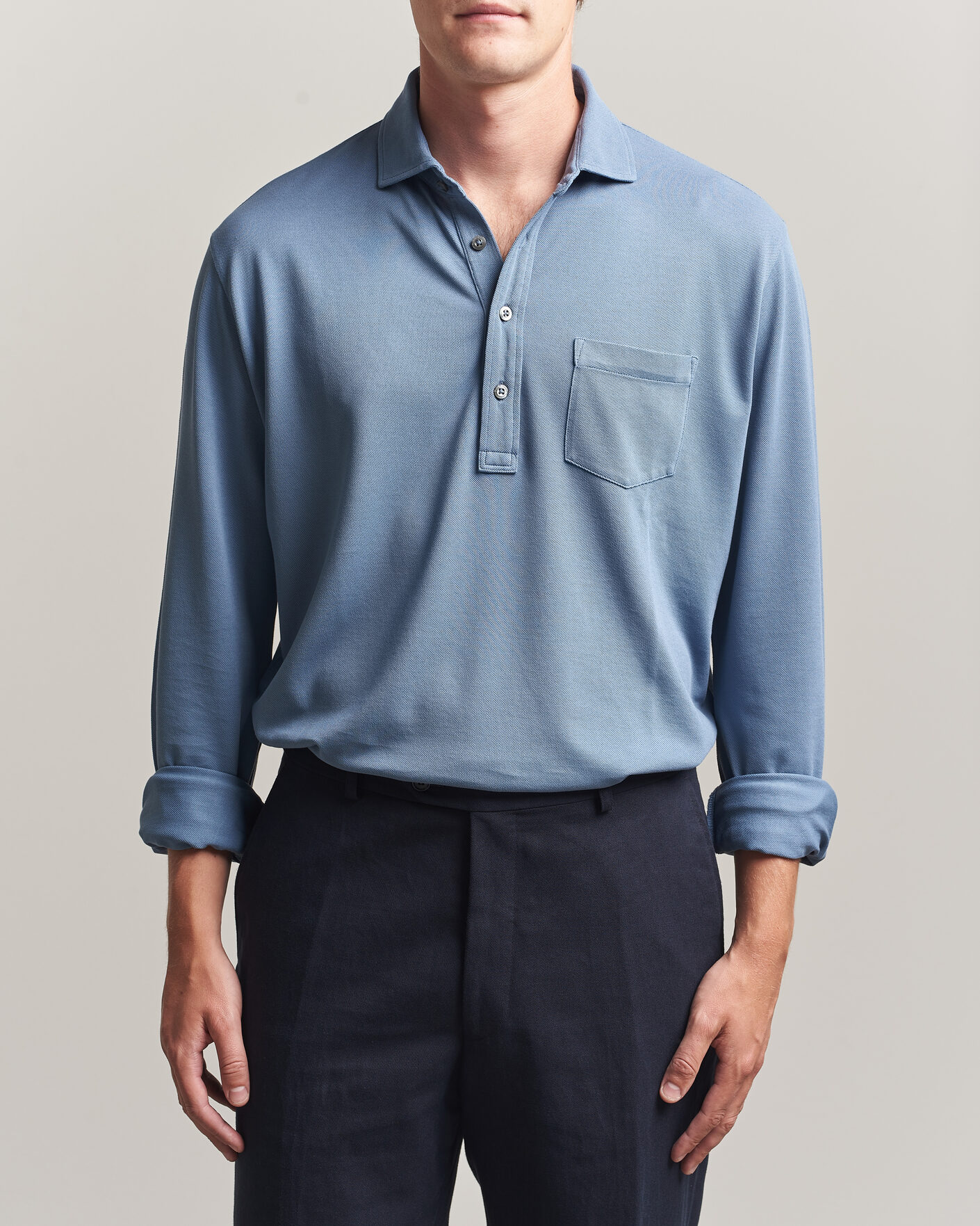 Mies | Pikeet | Ralph Lauren Purple Label | Long Sleeve Washed Polo Blue Horizon