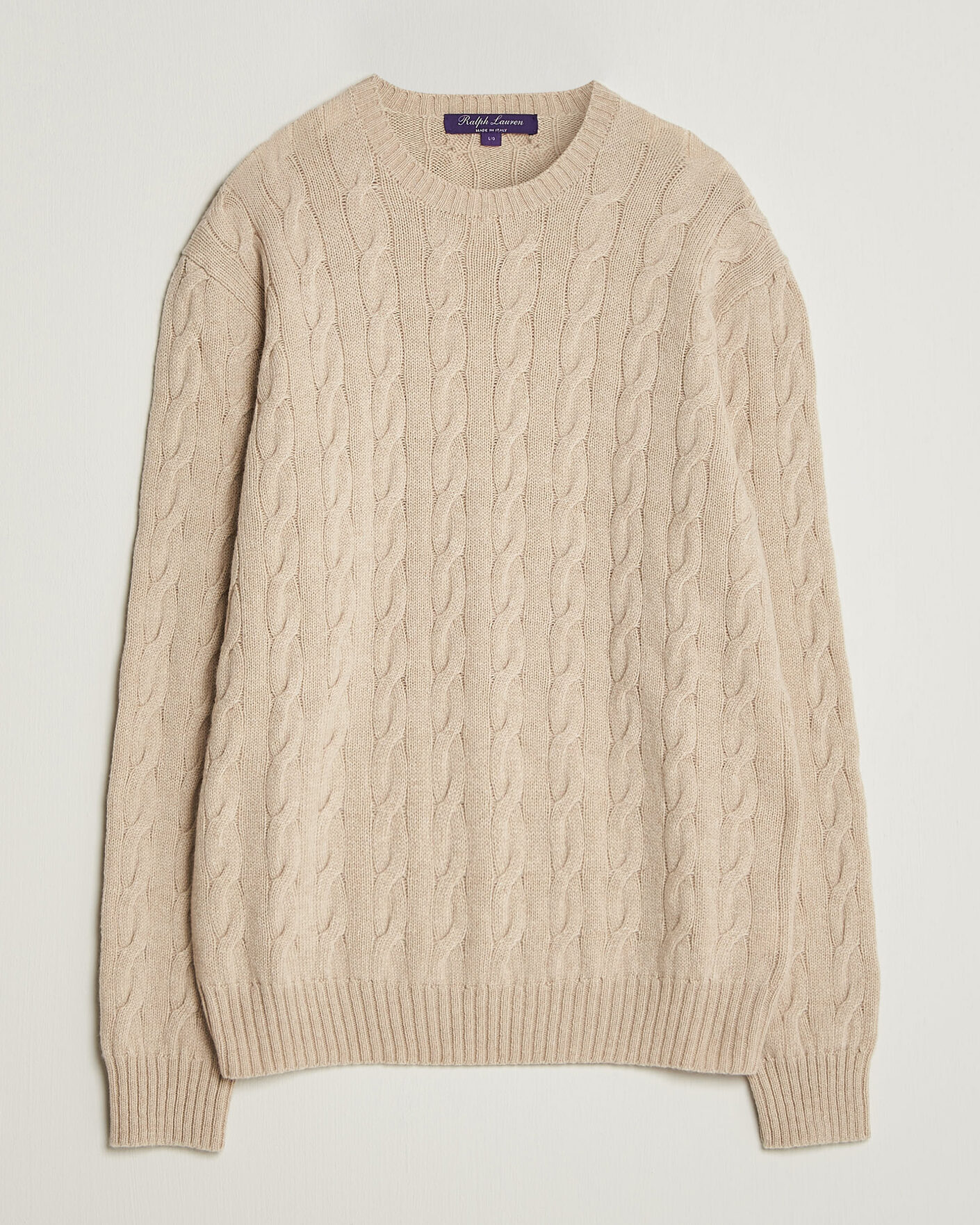 Mies | Puserot | Ralph Lauren Purple Label | Cashmere Cable Sweater Beige Melange