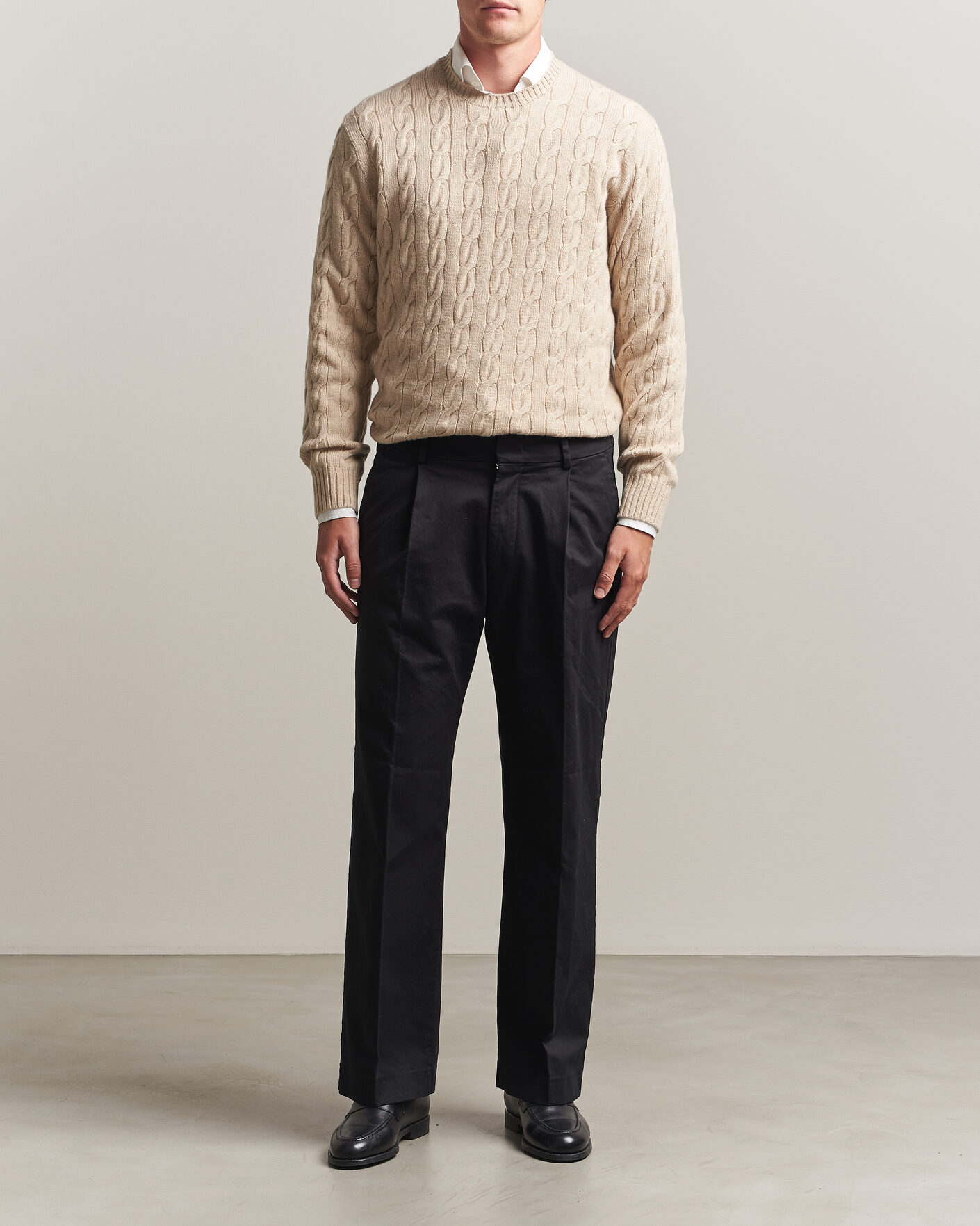Mies | Puserot | Ralph Lauren Purple Label | Cashmere Cable Sweater Beige Melange