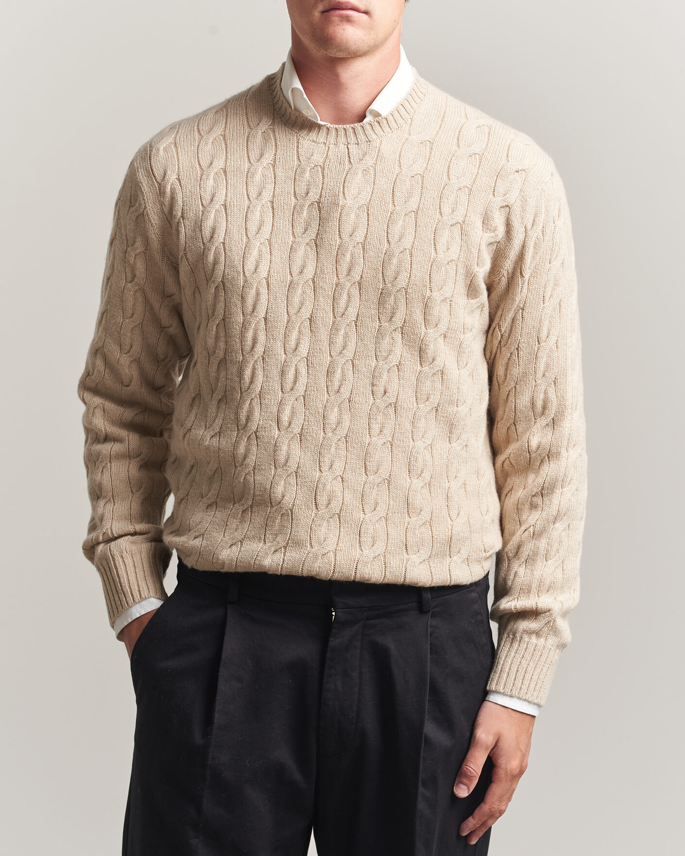Mies | Puserot | Ralph Lauren Purple Label | Cashmere Cable Sweater Beige Melange