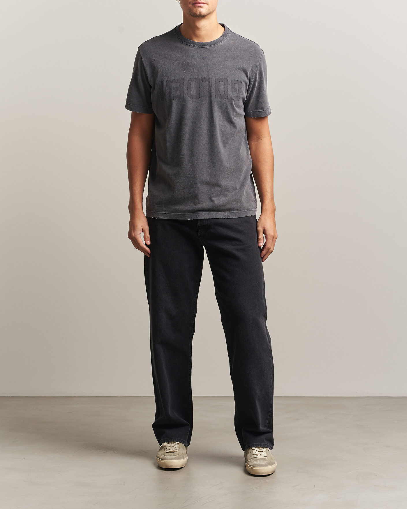 Mies | T-paidat | Golden Goose | Distressed Cotton T-Shirt Anthracite