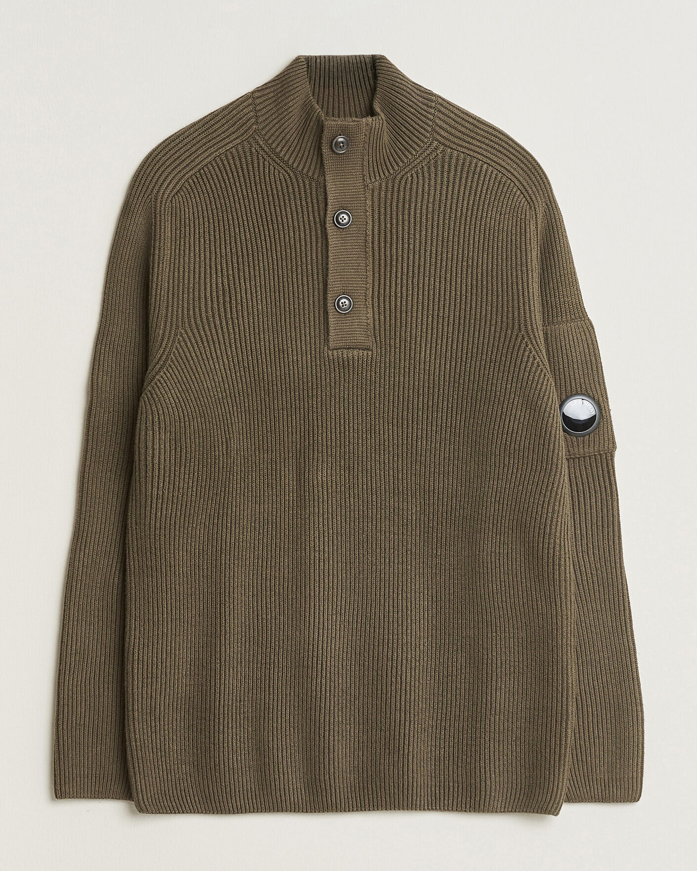 Mies | Puserot | C.P. Company | Full Rib Knitted Cotton Half Button Dark Green