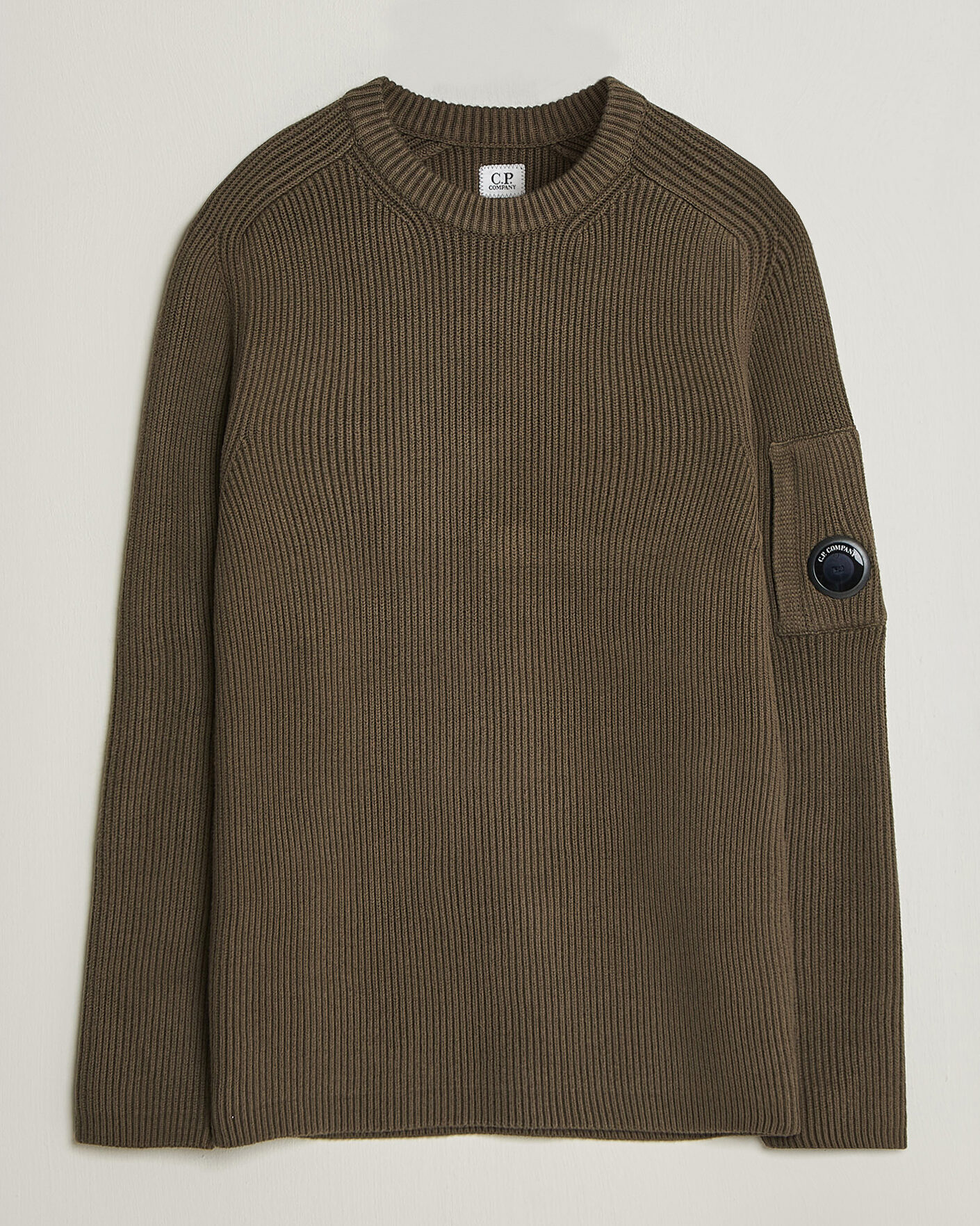 Mies | Puserot | C.P. Company | Full Rib Knitted Cotton Crew Neck Dark Green
