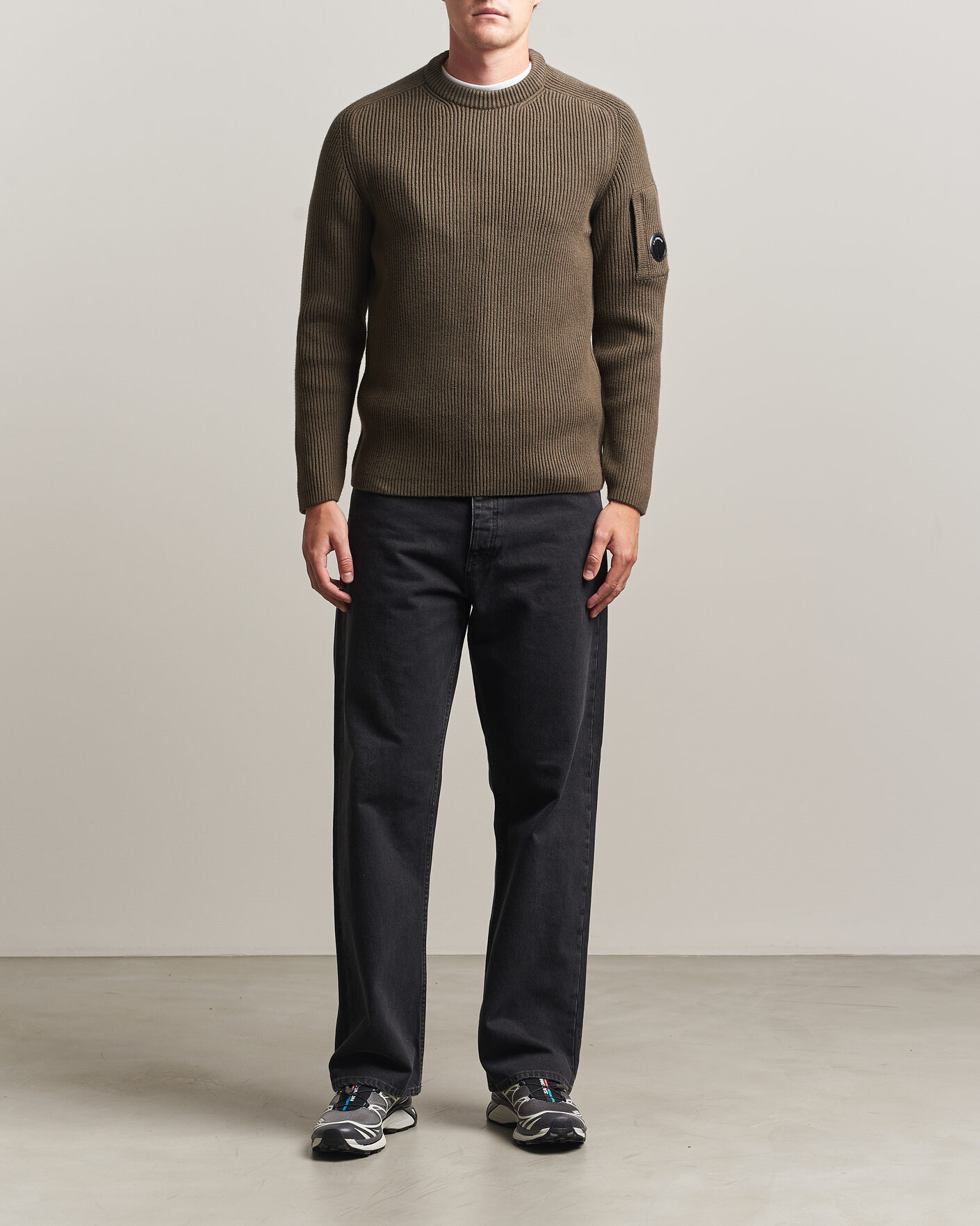 Mies | Puserot | C.P. Company | Full Rib Knitted Cotton Crew Neck Dark Green