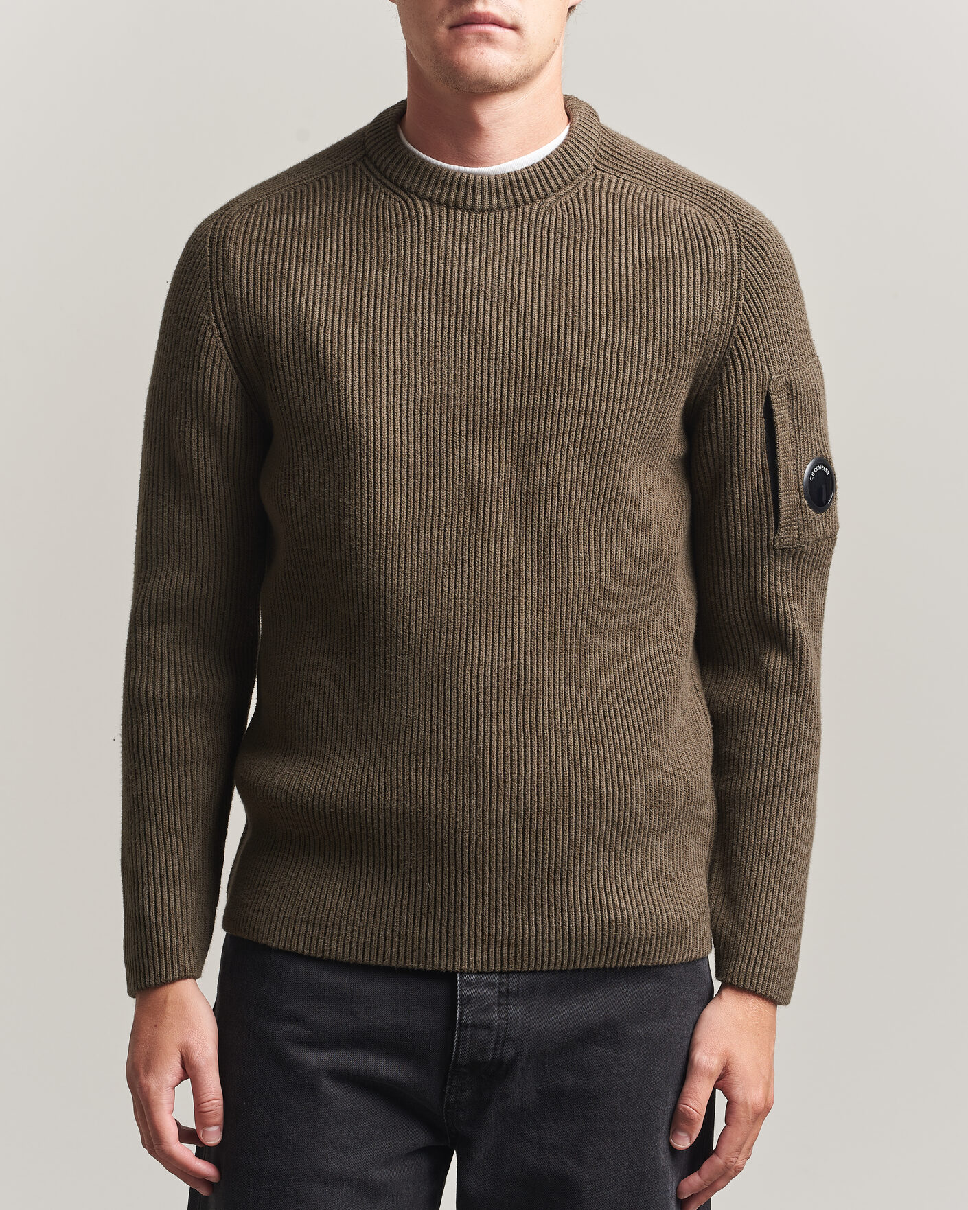 Mies | Puserot | C.P. Company | Full Rib Knitted Cotton Crew Neck Dark Green