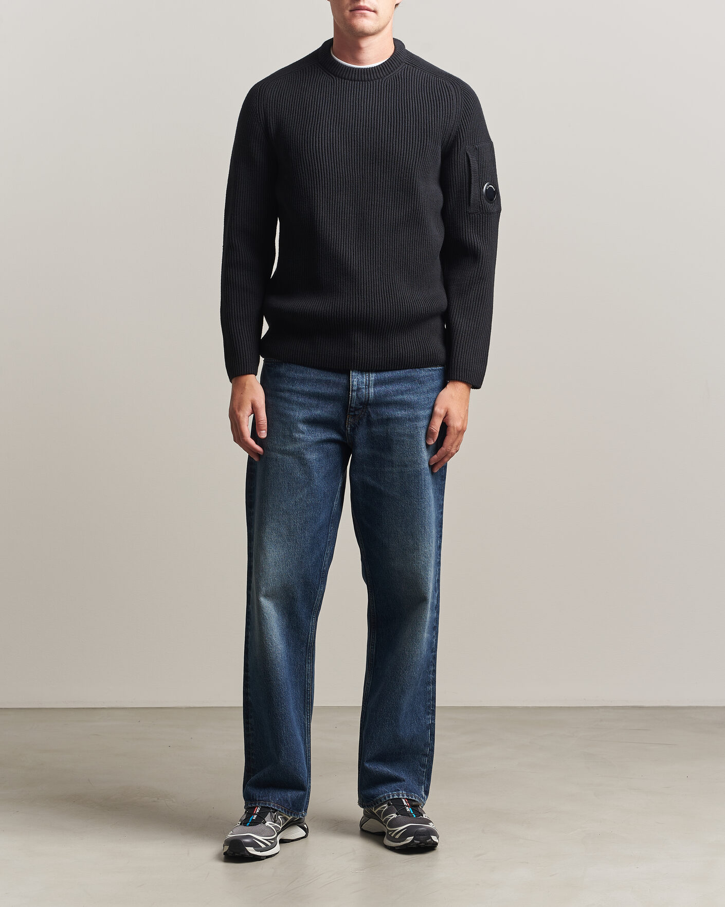 Mies | Puserot | C.P. Company | Full Rib Knitted Cotton Crew Neck Black