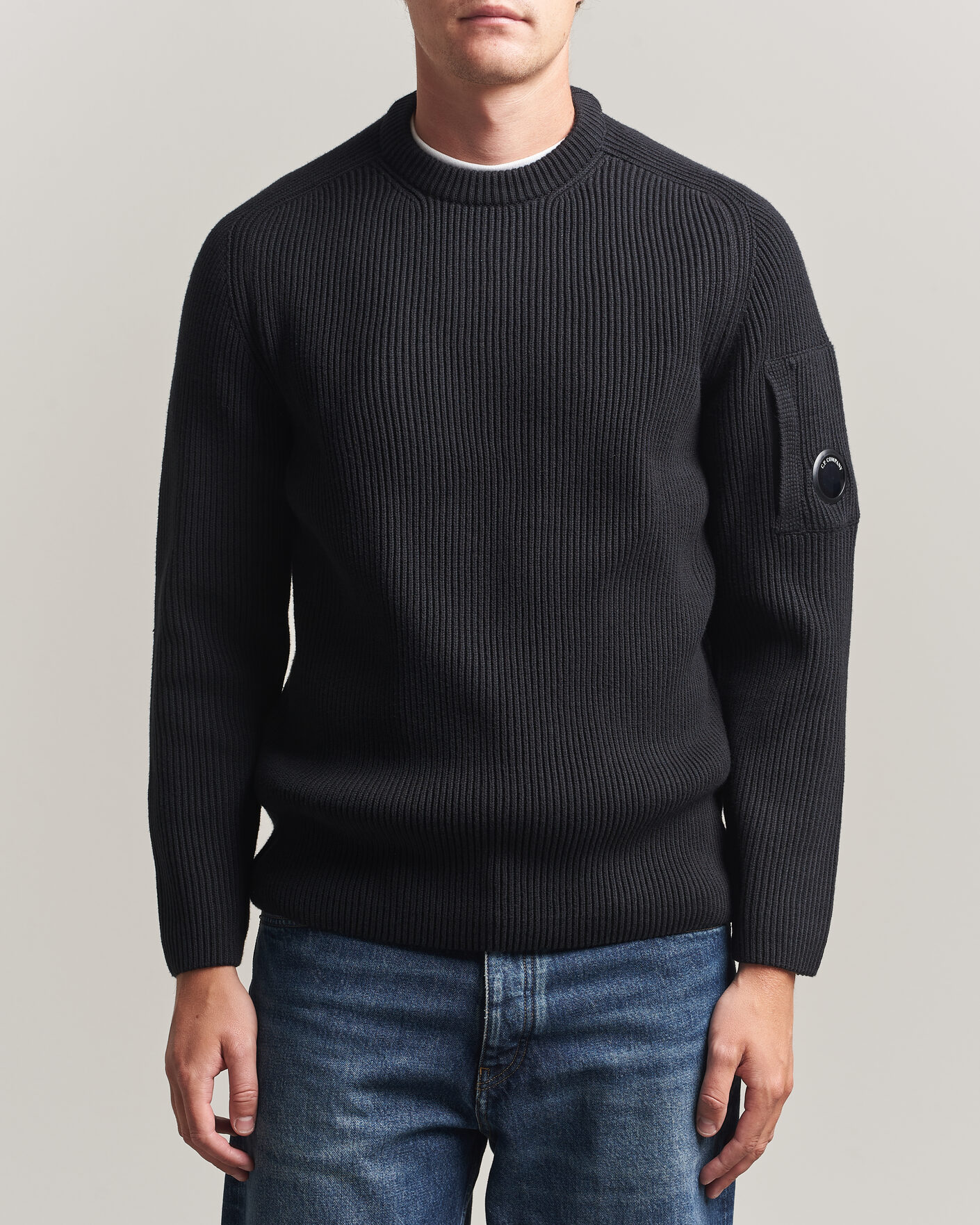 Mies | Puserot | C.P. Company | Full Rib Knitted Cotton Crew Neck Black