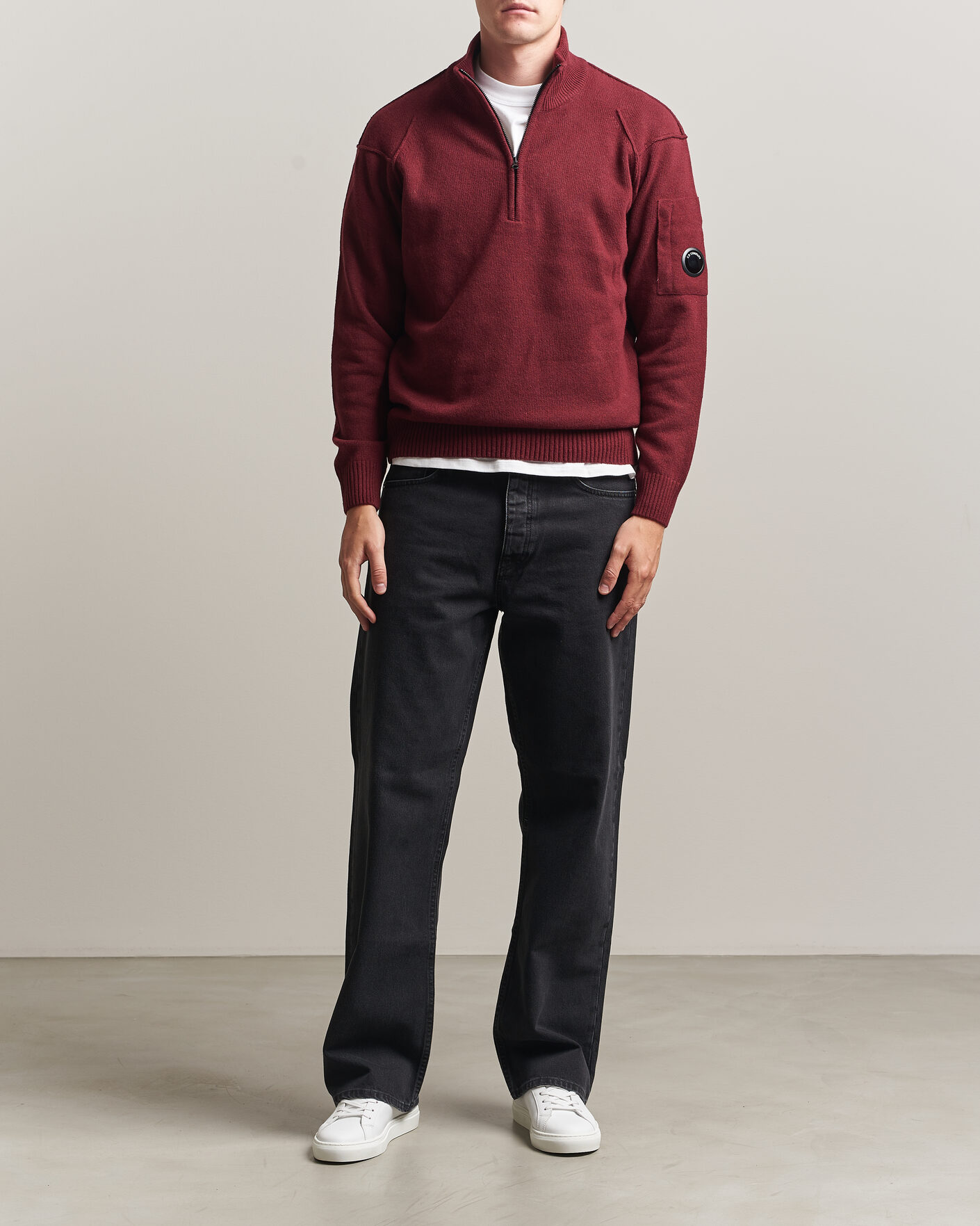 Mies | Puserot | C.P. Company | Knitted Lambswool Half-Zip Burgundy