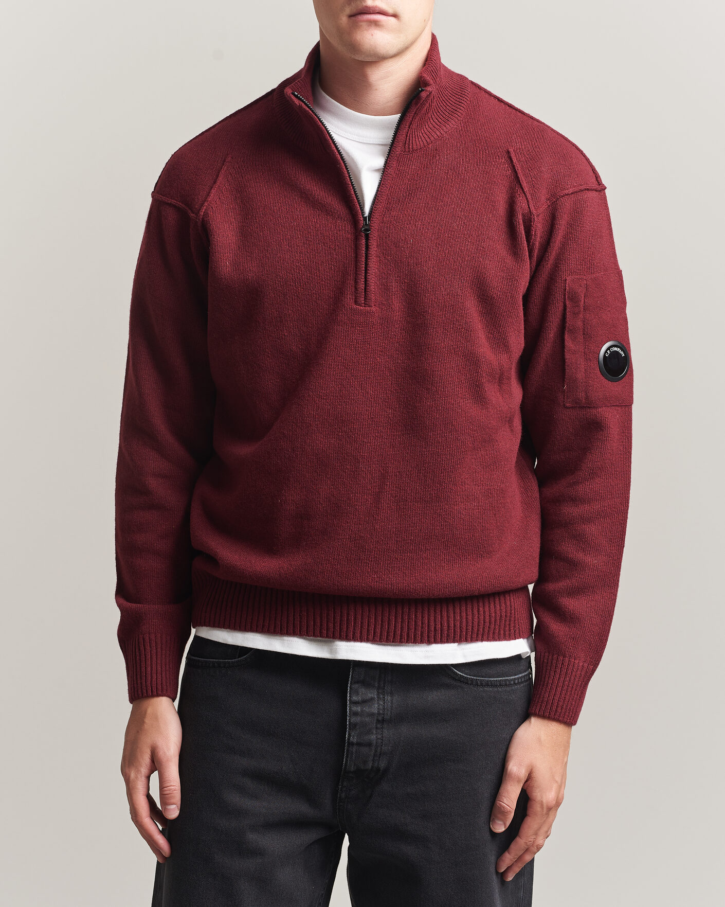 Mies | Puserot | C.P. Company | Knitted Lambswool Half-Zip Burgundy