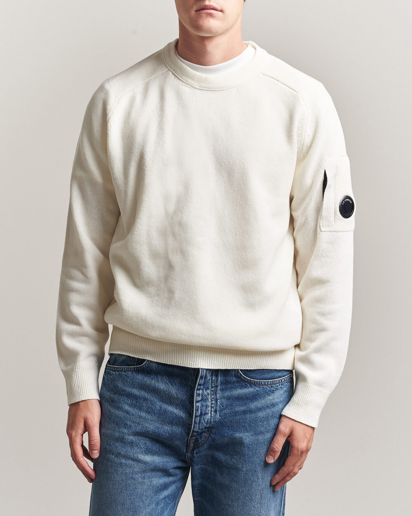 Mies | Puserot | C.P. Company | Knitted Lambswool Crew Neck White