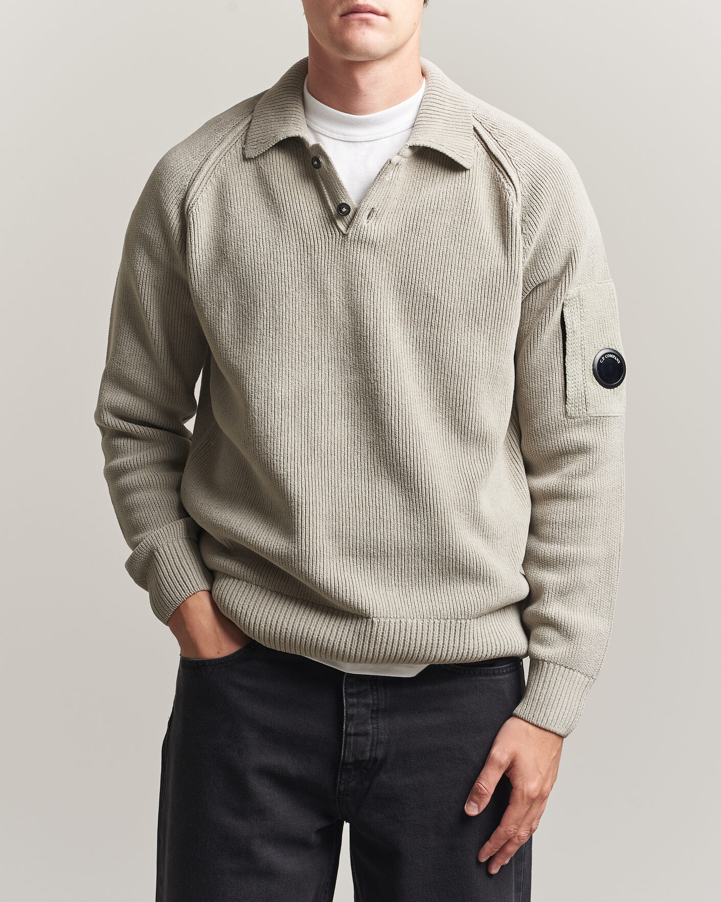 Mies | Puserot | C.P. Company | Cotton Chenille Polo Collar Light Grey