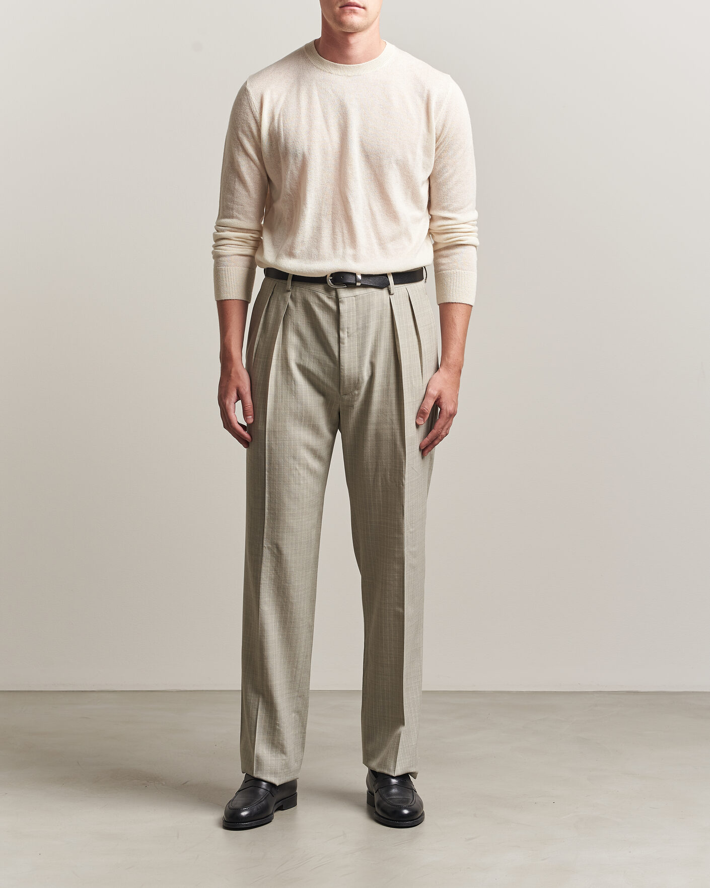 Mies | Housut | Ralph Lauren Purple Label | Glenn Pinstriped Pleated Wool Trousers Grey