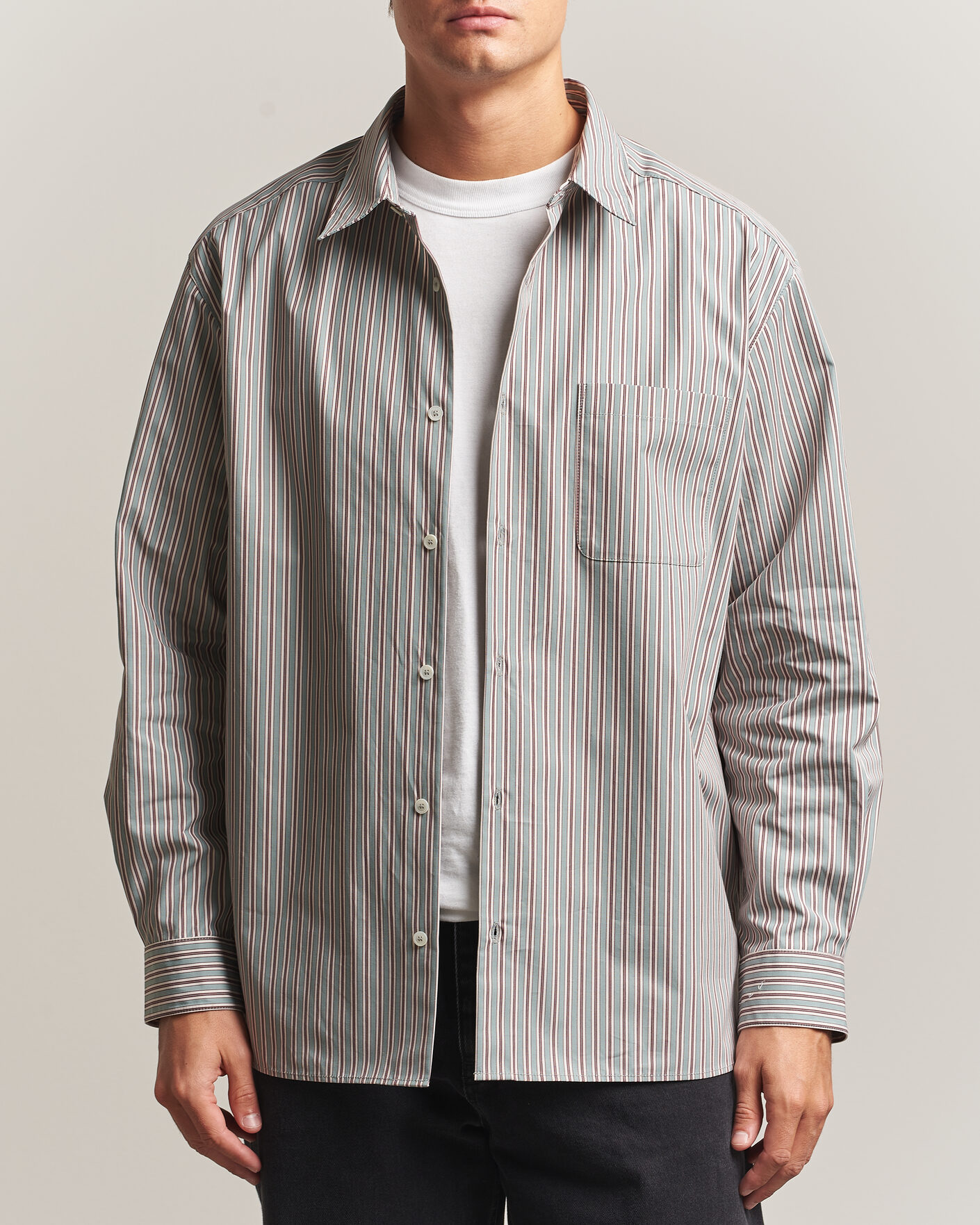 Mies | Kauluspaidat | A.P.C. | Malo Cotton Striped Shirt Almond Green