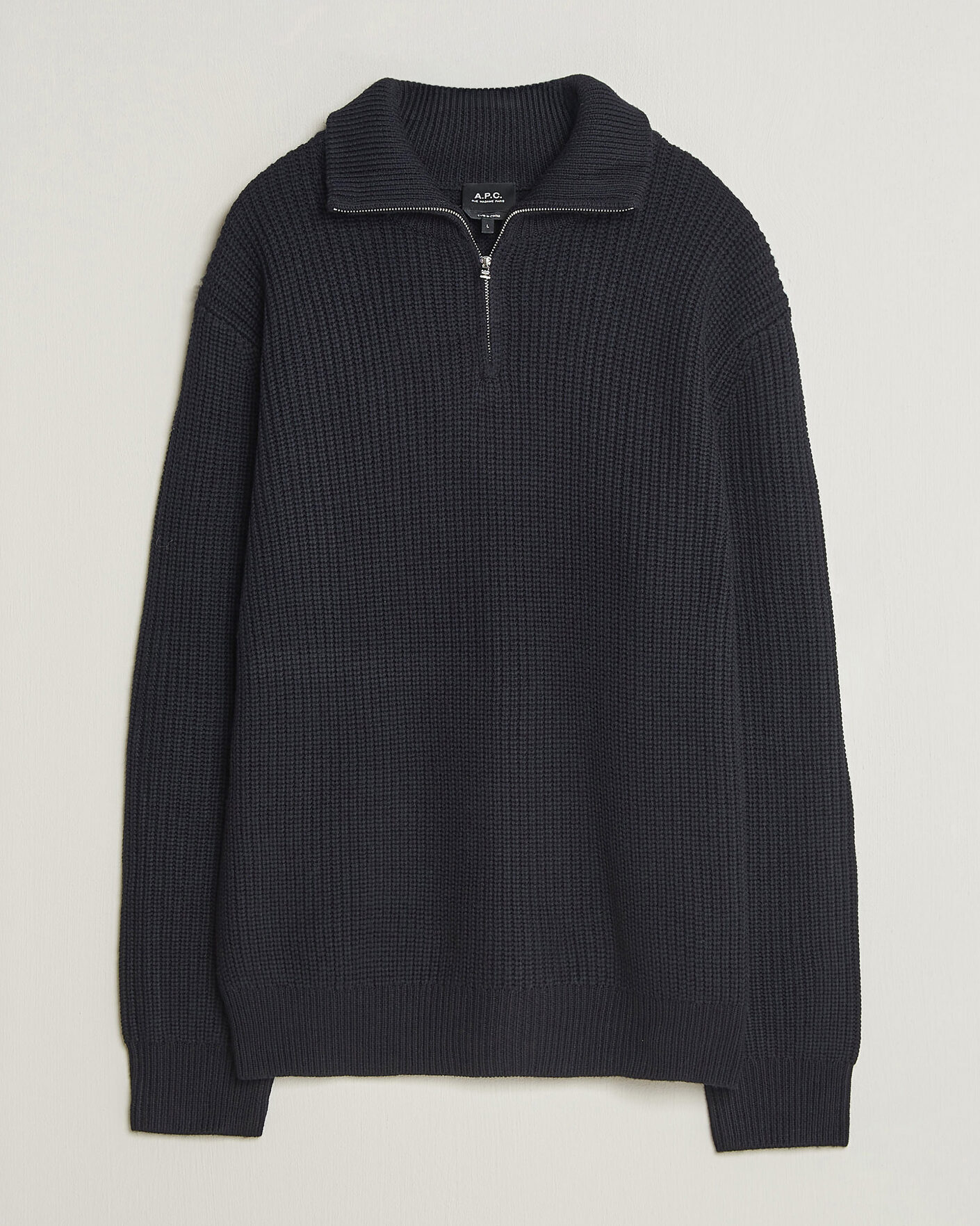 Mies | Puserot | A.P.C. | Daniel Wool Rib Knitted Half Zip Dark Navy