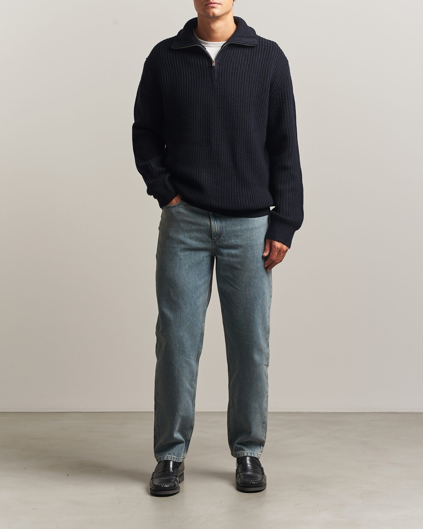 Mies | Puserot | A.P.C. | Daniel Wool Rib Knitted Half Zip Dark Navy
