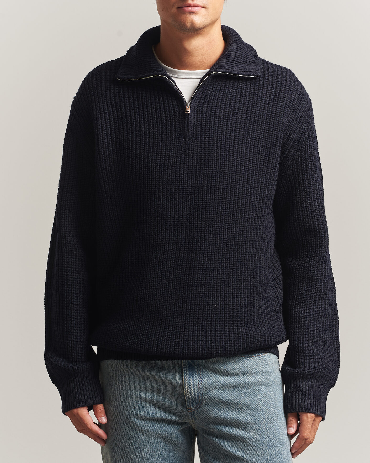 Mies | Puserot | A.P.C. | Daniel Wool Rib Knitted Half Zip Dark Navy