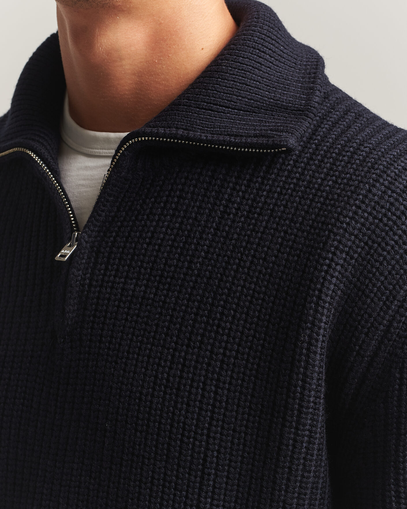 Mies | Puserot | A.P.C. | Daniel Wool Rib Knitted Half Zip Dark Navy