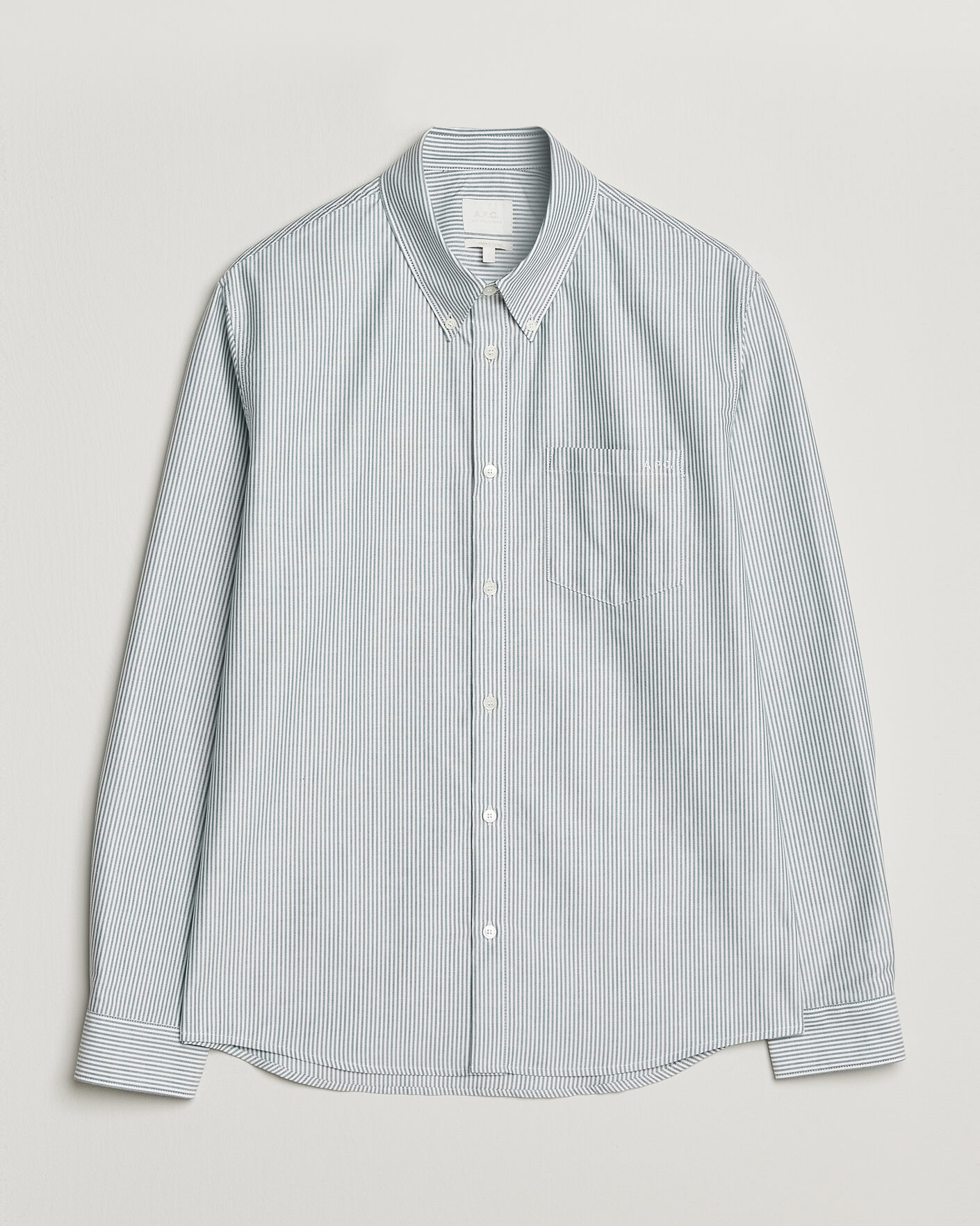 Mies | Kauluspaidat | A.P.C. | Greg Striped Oxford Shirt Green/White