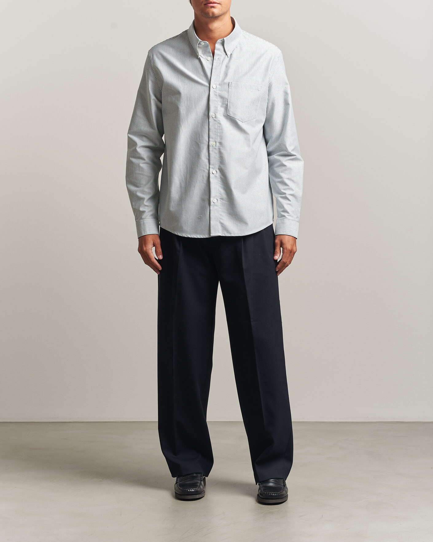 Mies | Kauluspaidat | A.P.C. | Greg Striped Oxford Shirt Green/White