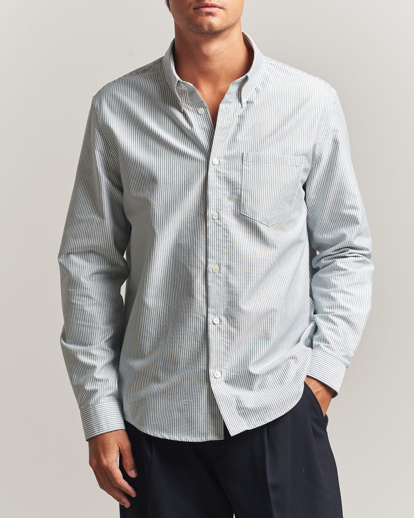 Mies | Kauluspaidat | A.P.C. | Greg Striped Oxford Shirt Green/White