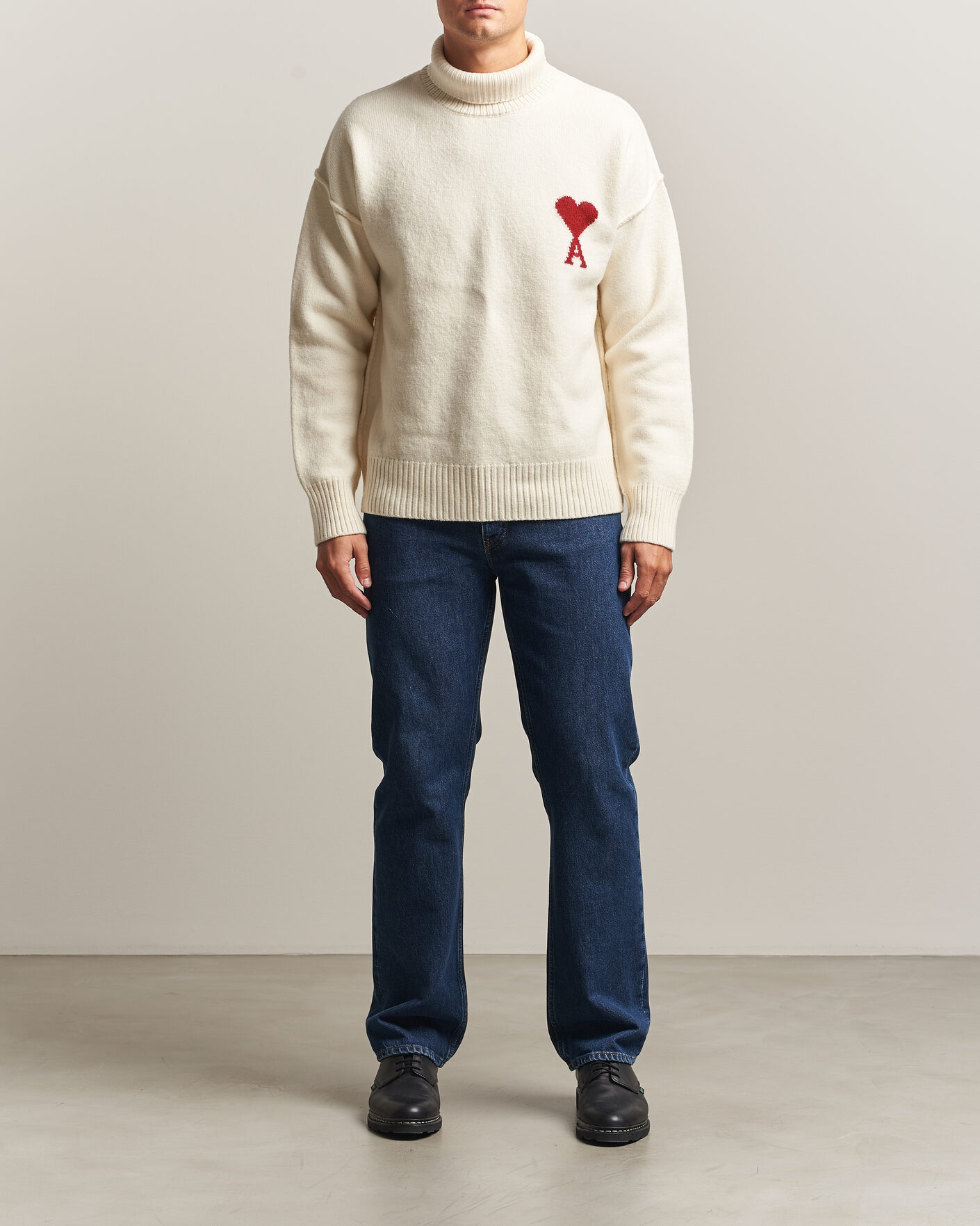 Mies | Puserot | AMI | Big Heart Logo Wool Knitted Polo Ecru