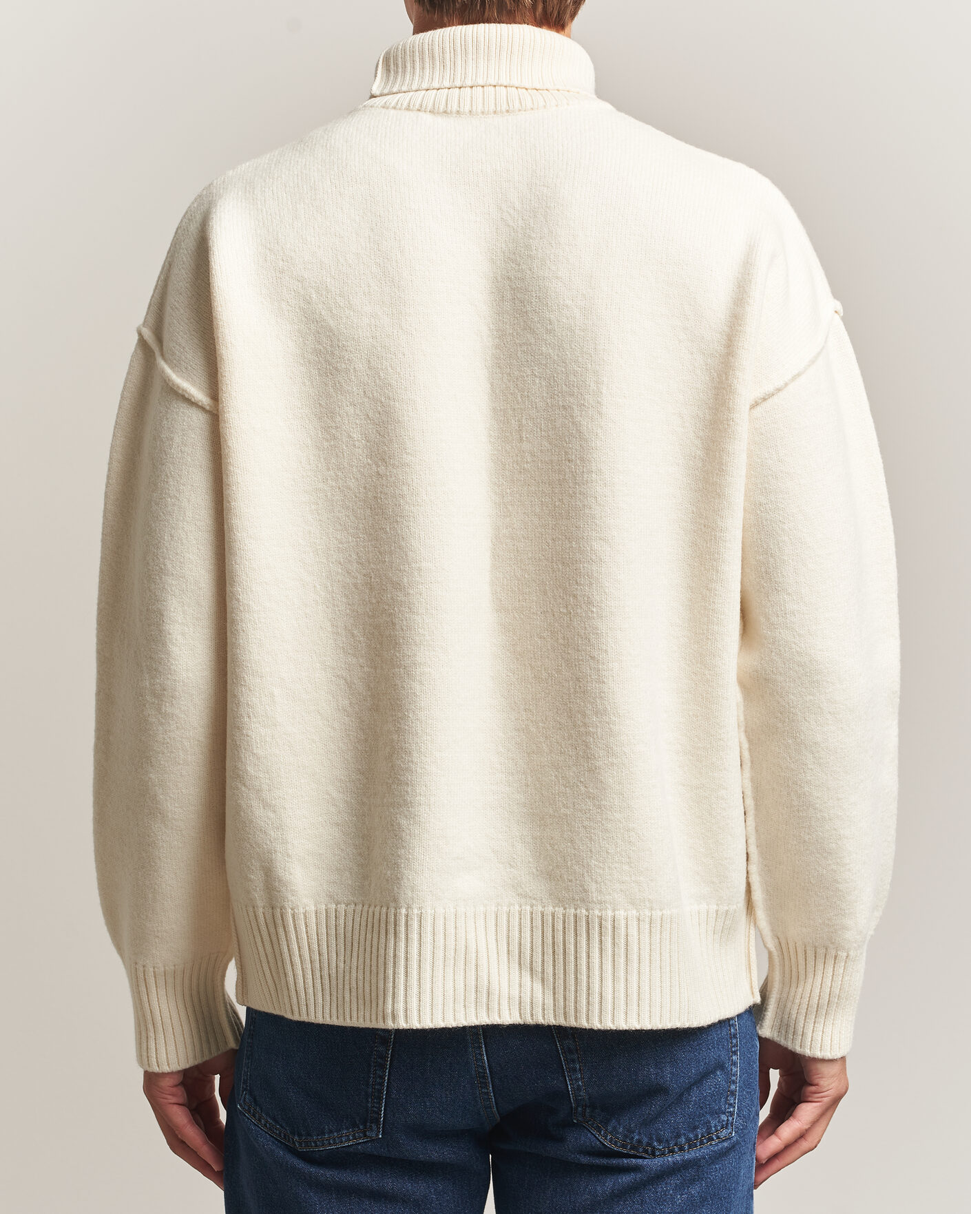 Mies | Puserot | AMI | Big Heart Logo Wool Knitted Polo Ecru