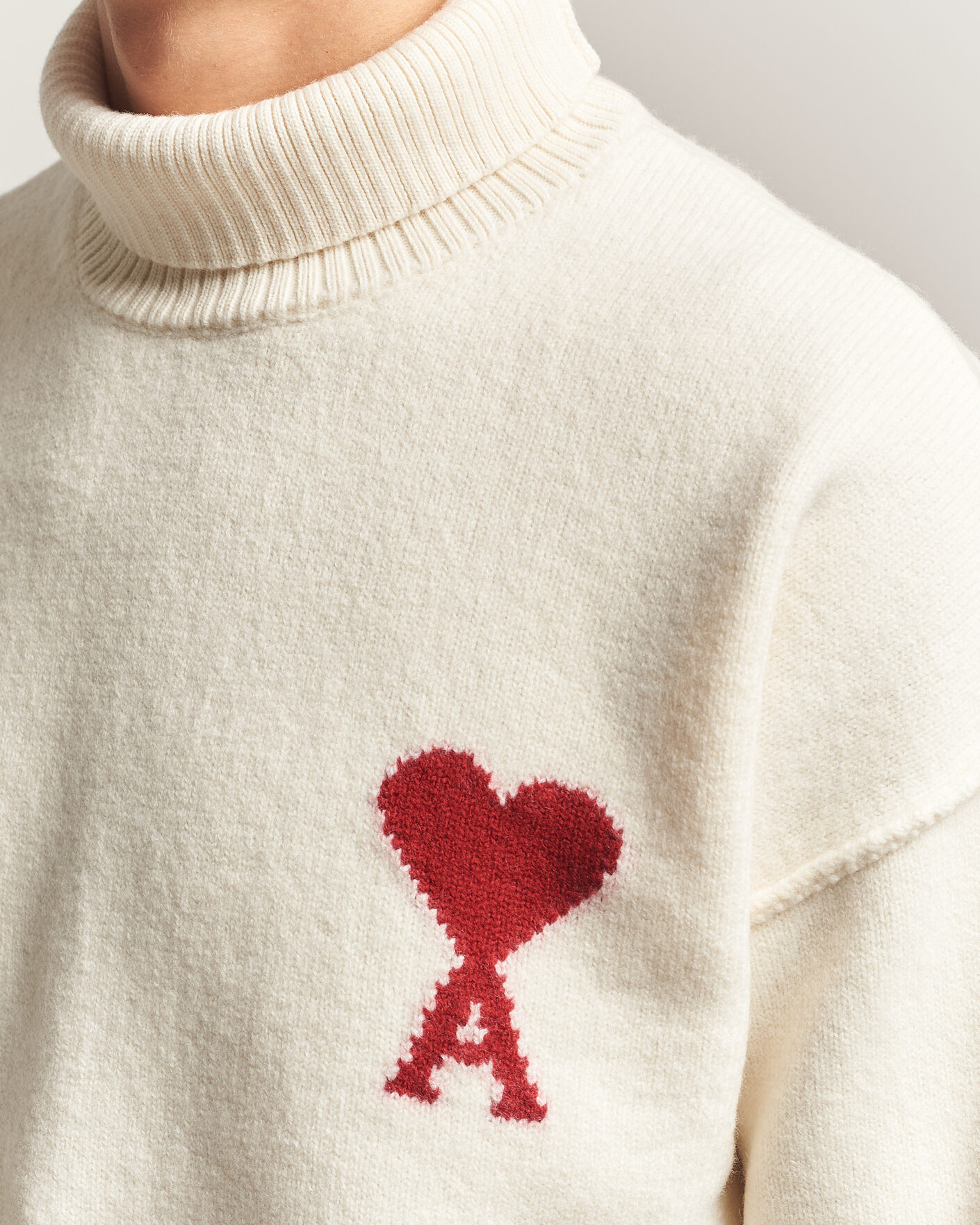 Mies | Puserot | AMI | Big Heart Logo Wool Knitted Polo Ecru