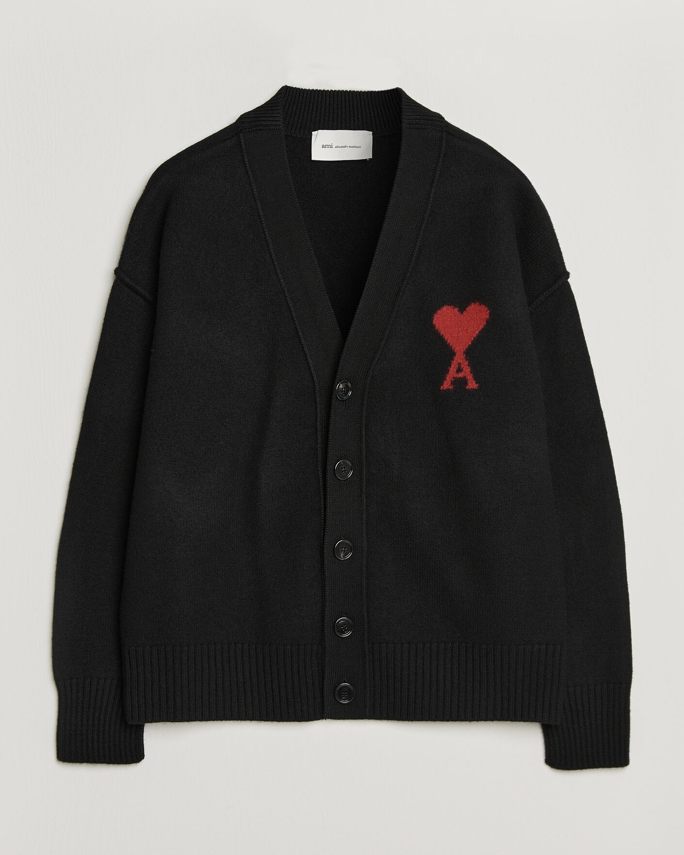 Mies | Puserot | AMI | Big Heart Logo Wool Knitted Cardigan Black