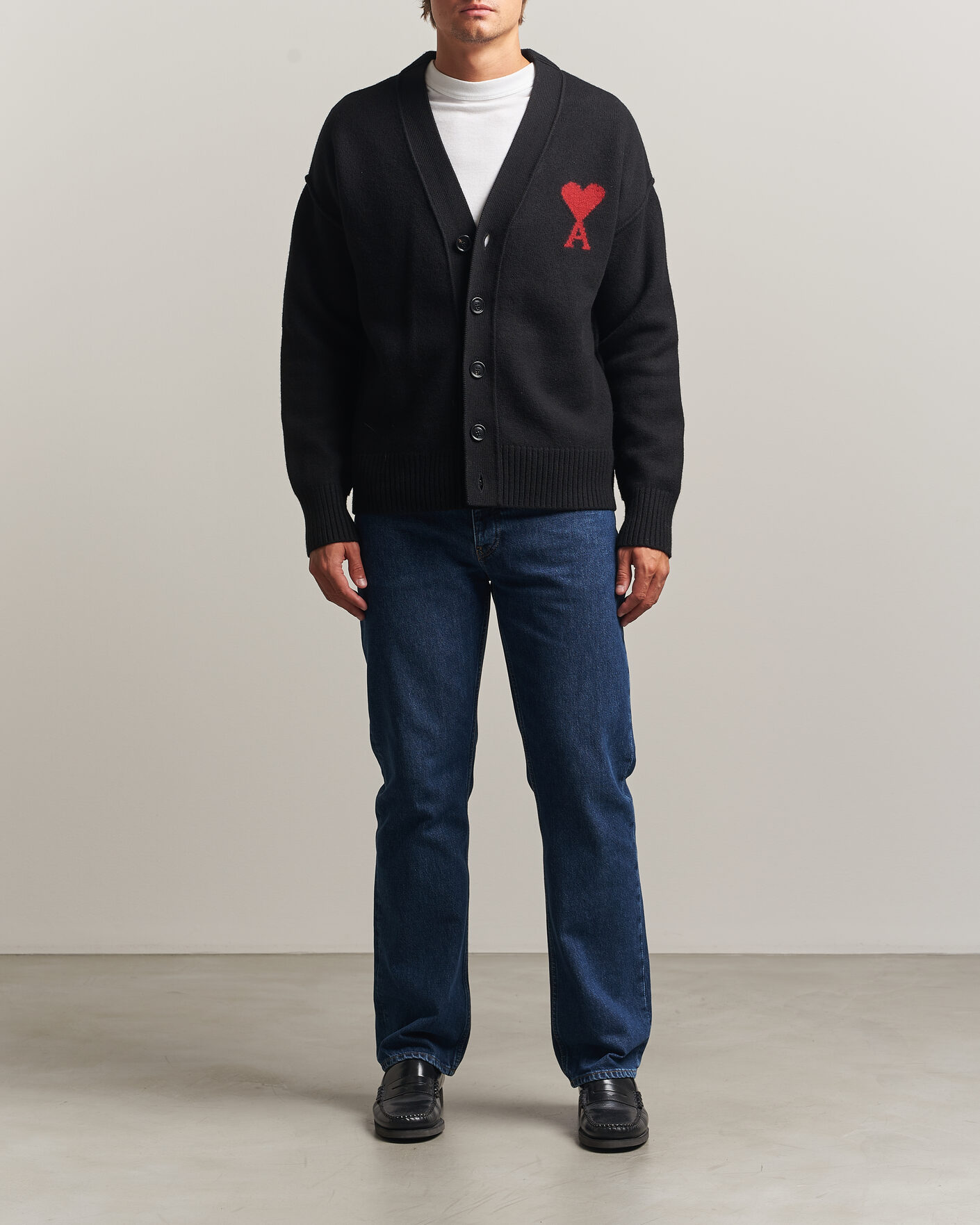 Mies | Puserot | AMI | Big Heart Logo Wool Knitted Cardigan Black