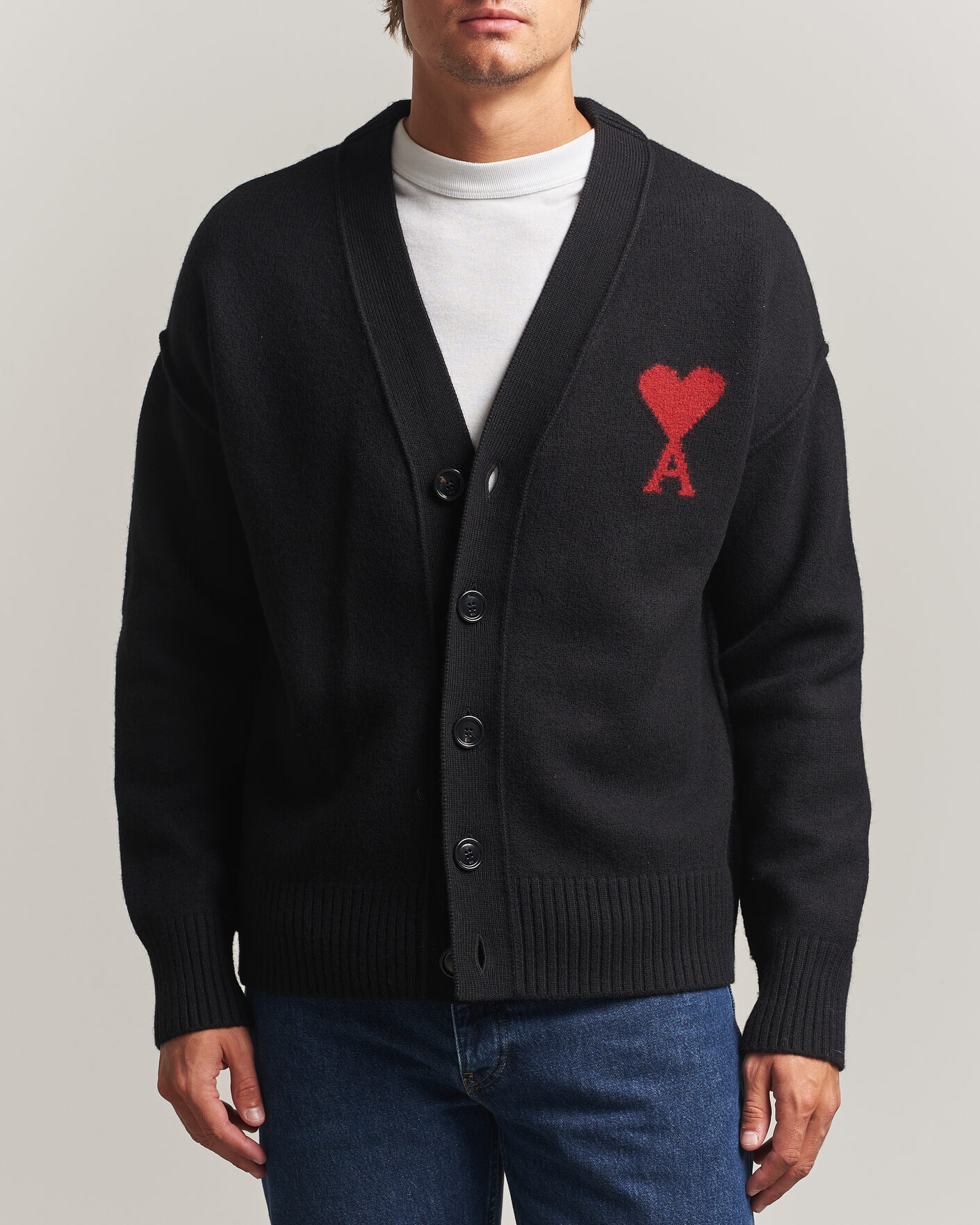 Mies | Puserot | AMI | Big Heart Logo Wool Knitted Cardigan Black