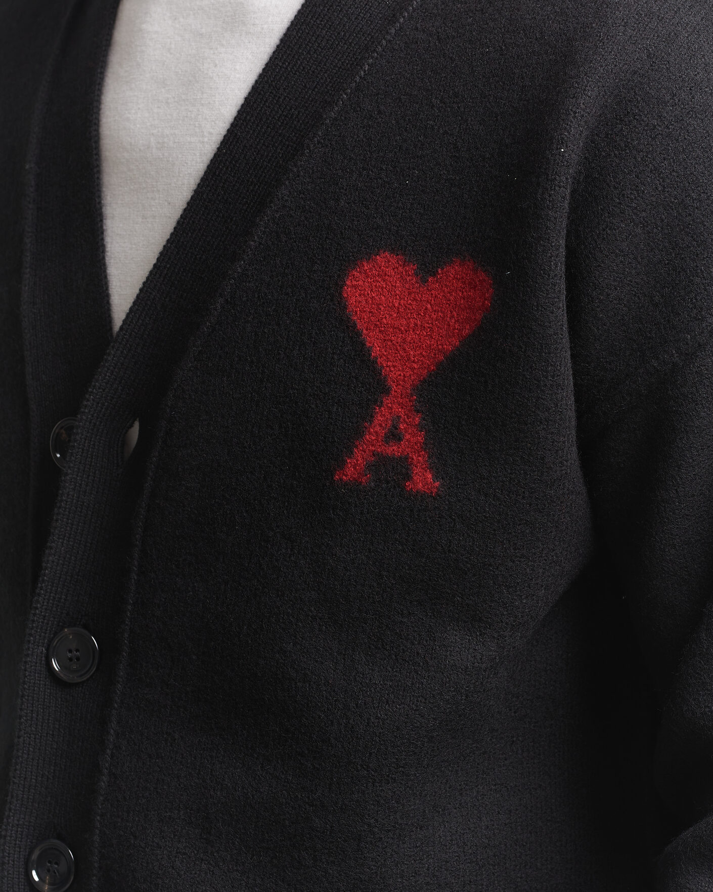 Mies | Puserot | AMI | Big Heart Logo Wool Knitted Cardigan Black