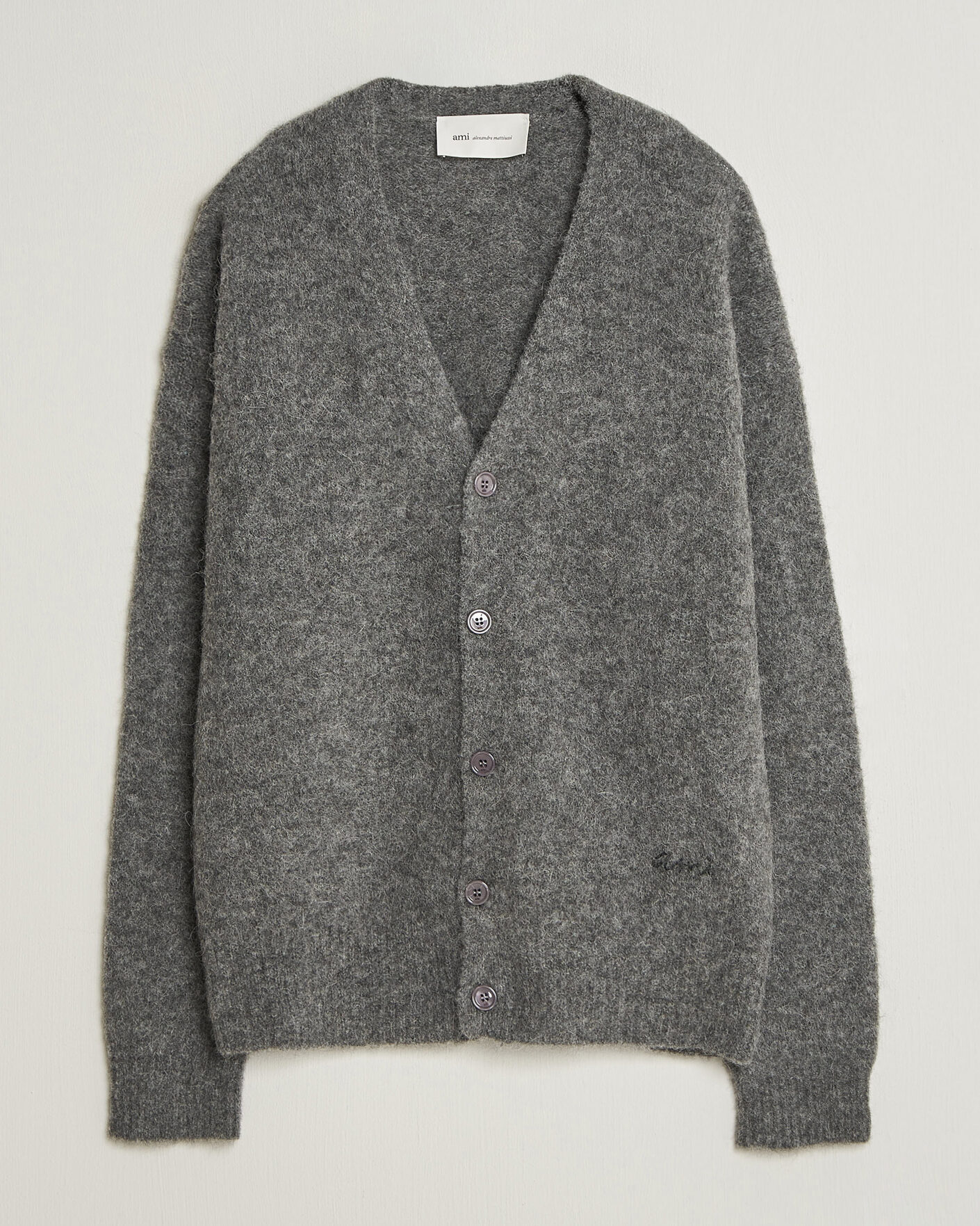 Mies | Puserot | AMI | Signature Logo Wool Knitted Cardigan Grey Melange
