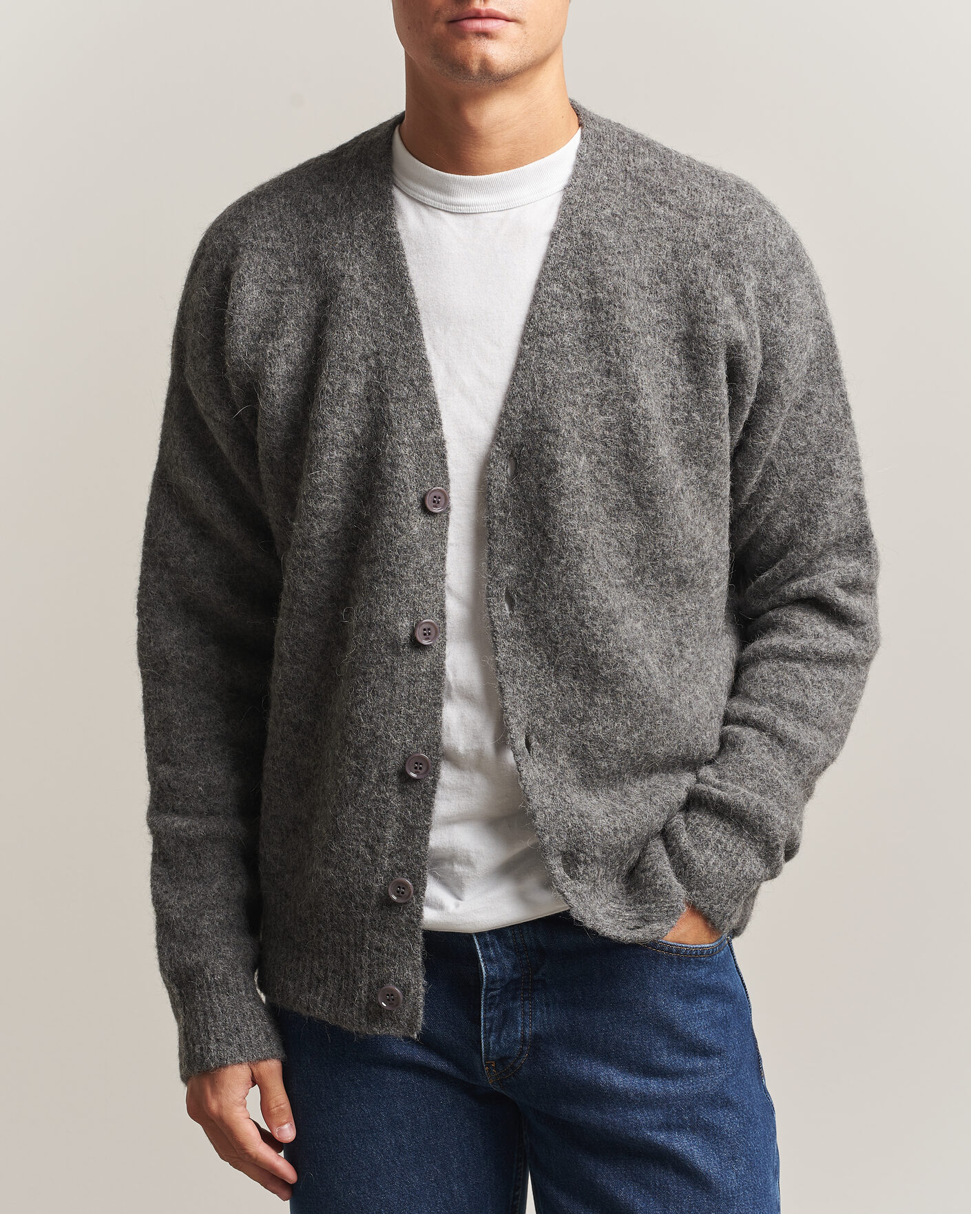 Mies | Puserot | AMI | Signature Logo Wool Knitted Cardigan Grey Melange