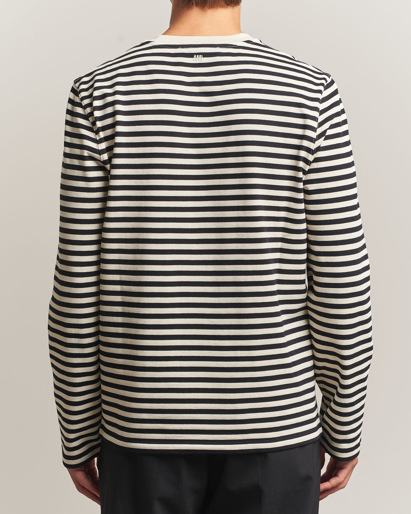 Mies | T-paidat | AMI | Black Heart Logo Striped Long Sleeve T-Shirt Black/Ivory