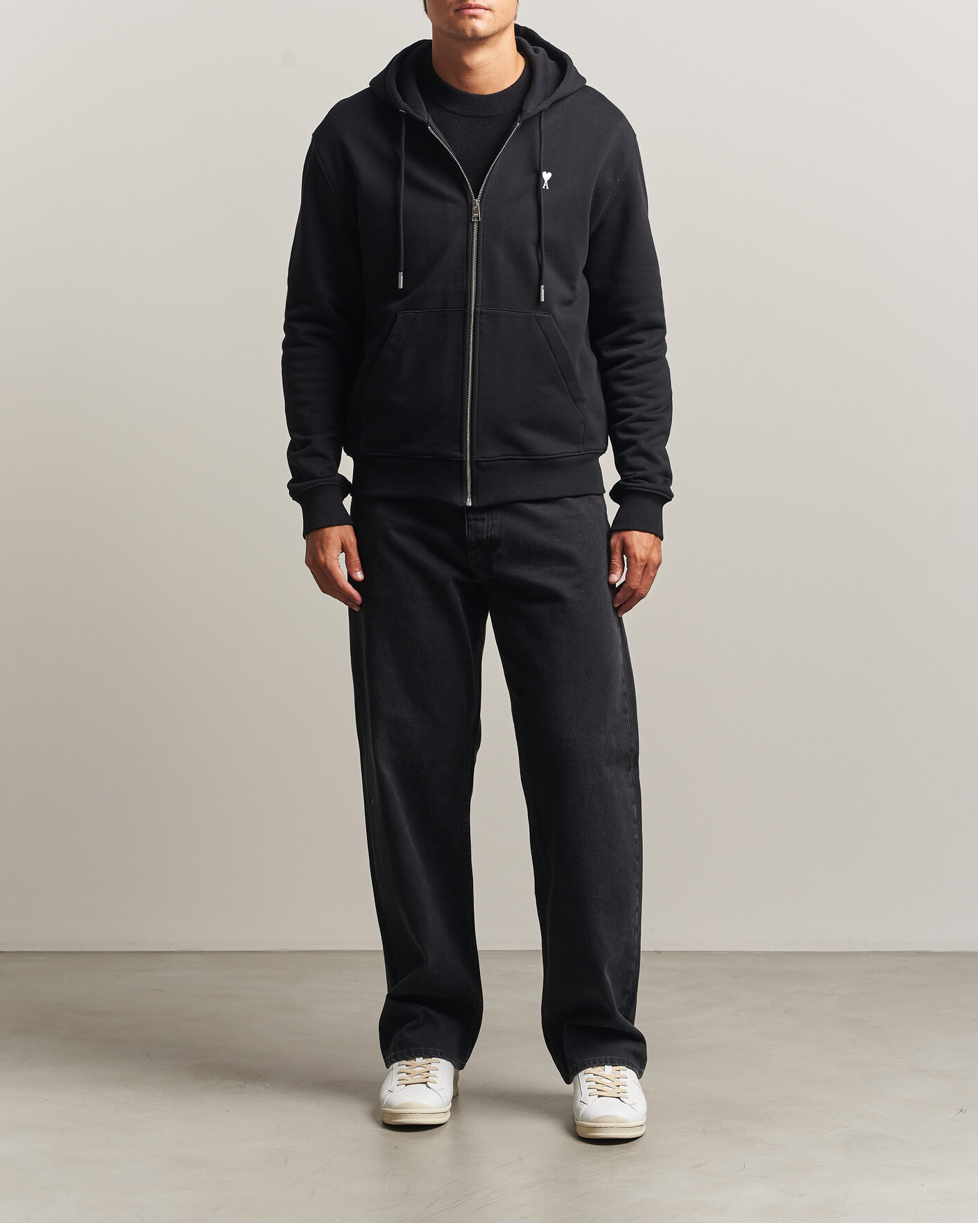Mies | Puserot | AMI | Contrasted Heart Logo Full Zip Hoodie Black