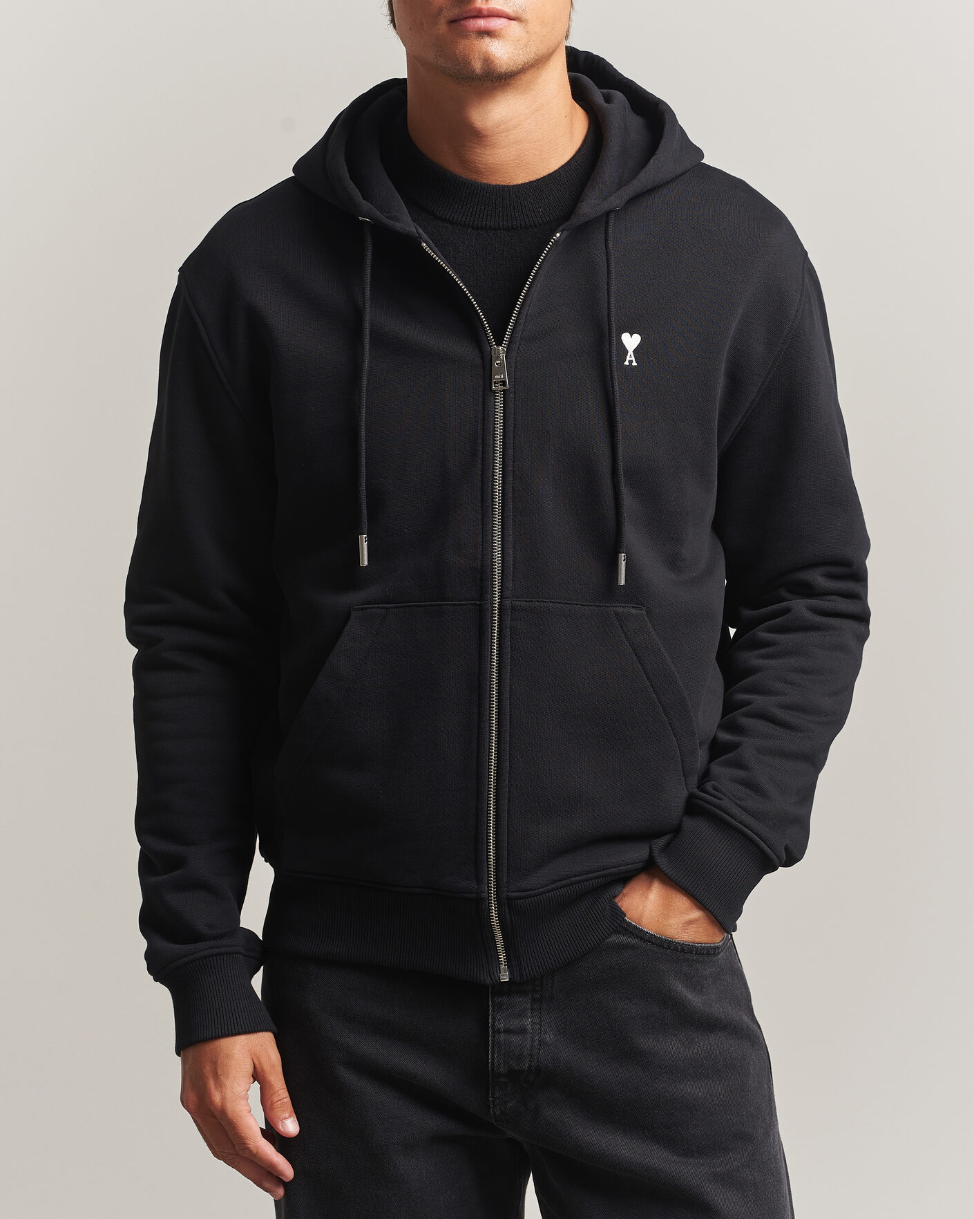 Mies | Puserot | AMI | Contrasted Heart Logo Full Zip Hoodie Black