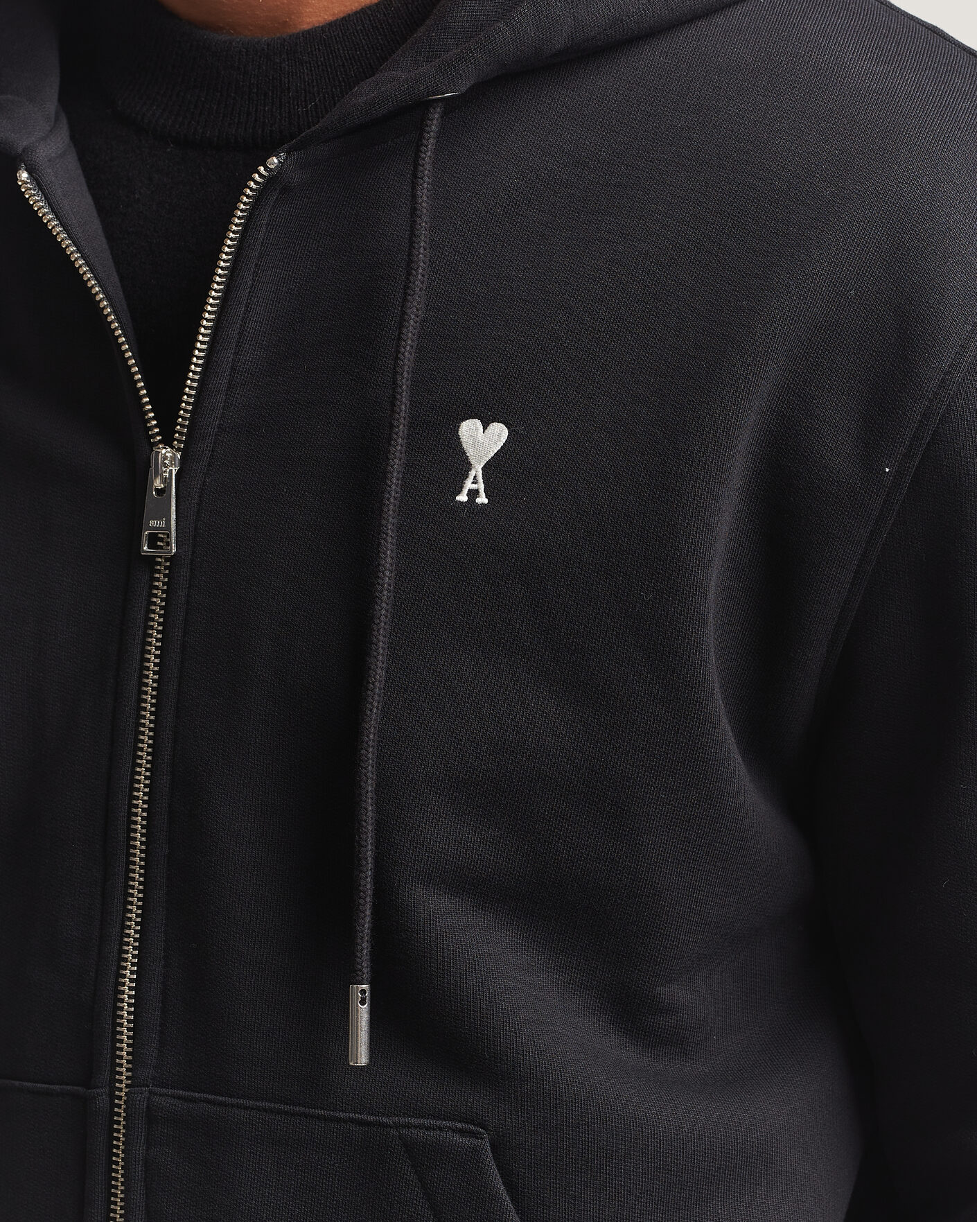 Mies | Puserot | AMI | Contrasted Heart Logo Full Zip Hoodie Black