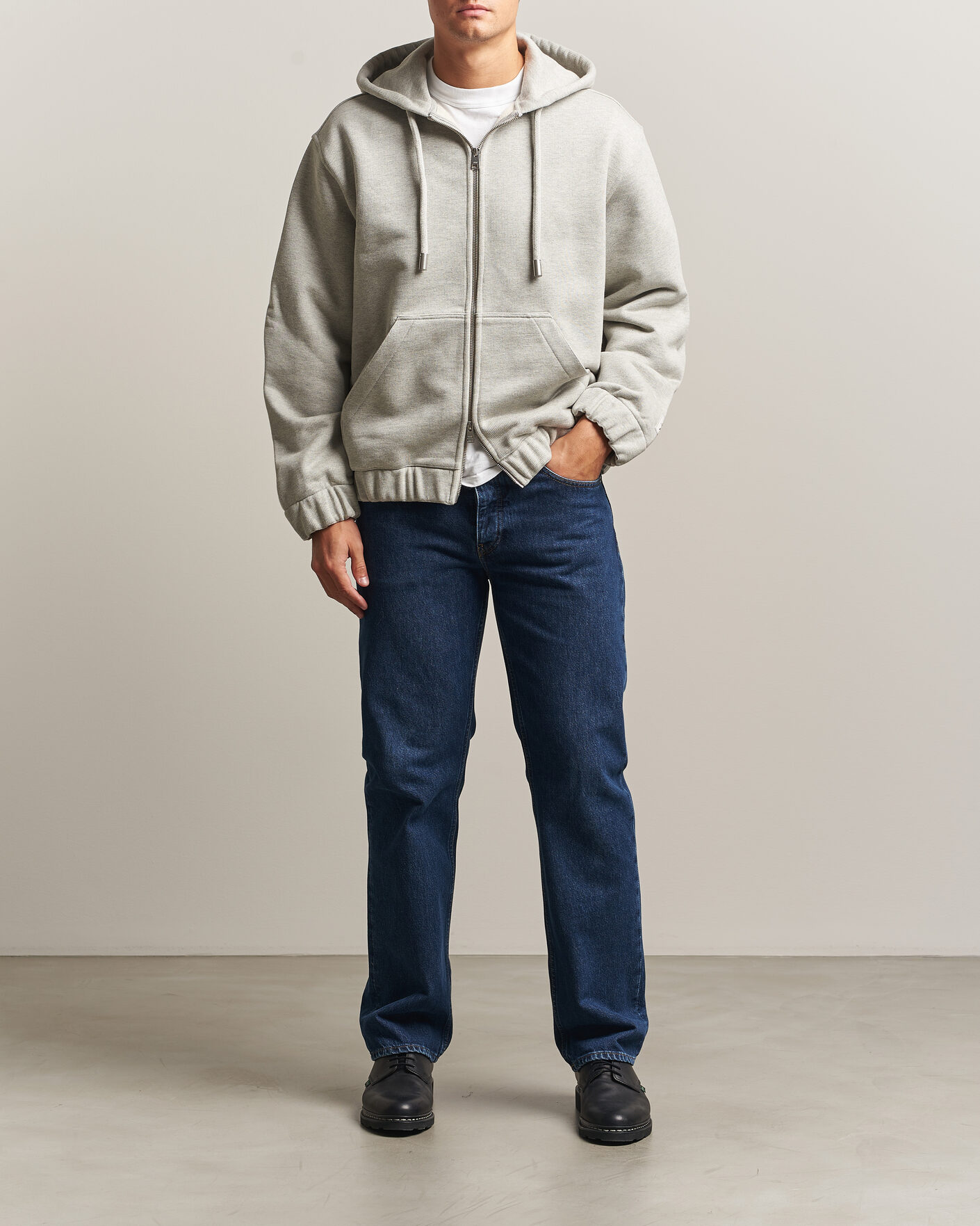 Mies | Puserot | AMI | Heritage Logo Full Zip Hoodie Light Grey Melange