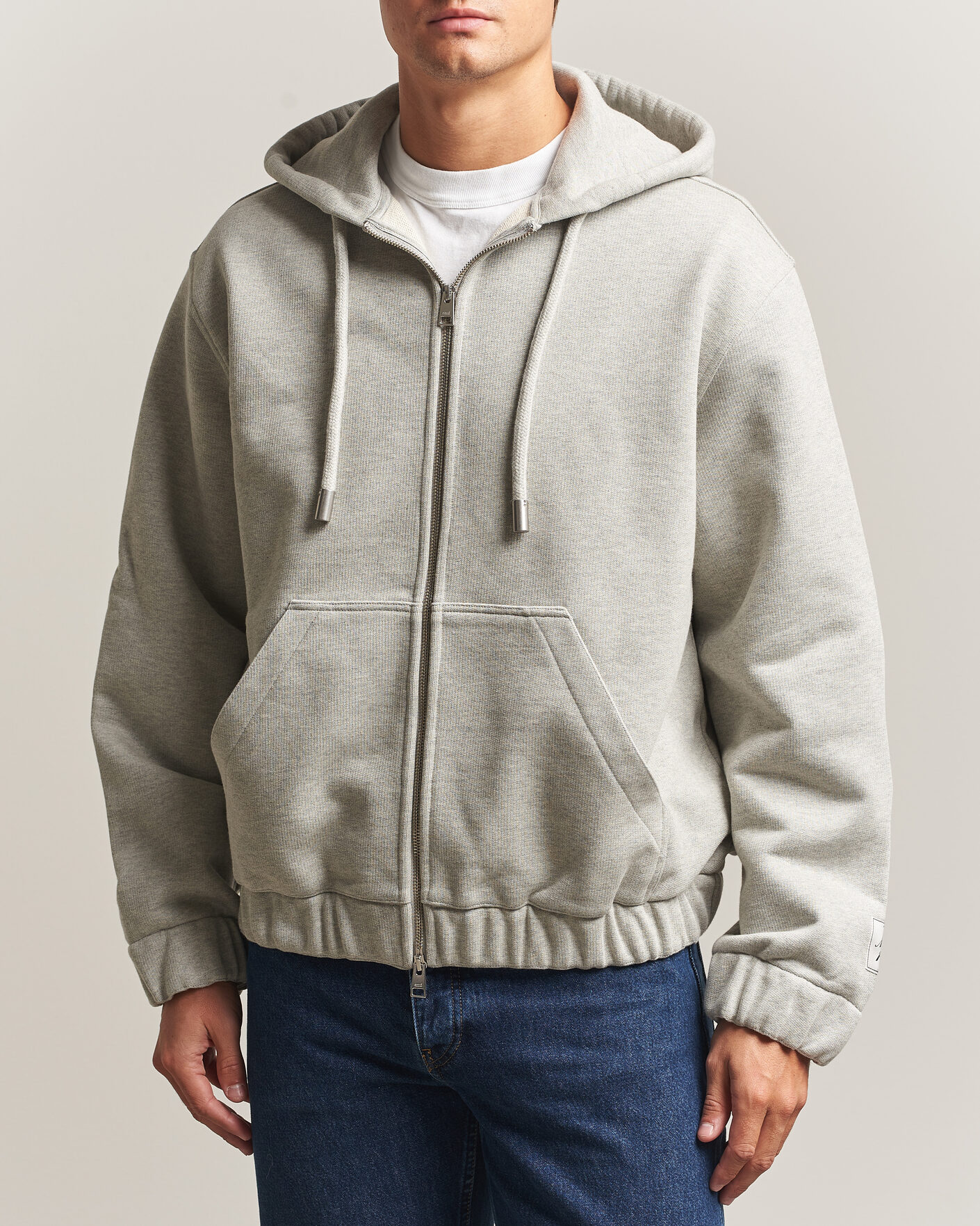 Mies | Puserot | AMI | Heritage Logo Full Zip Hoodie Light Grey Melange