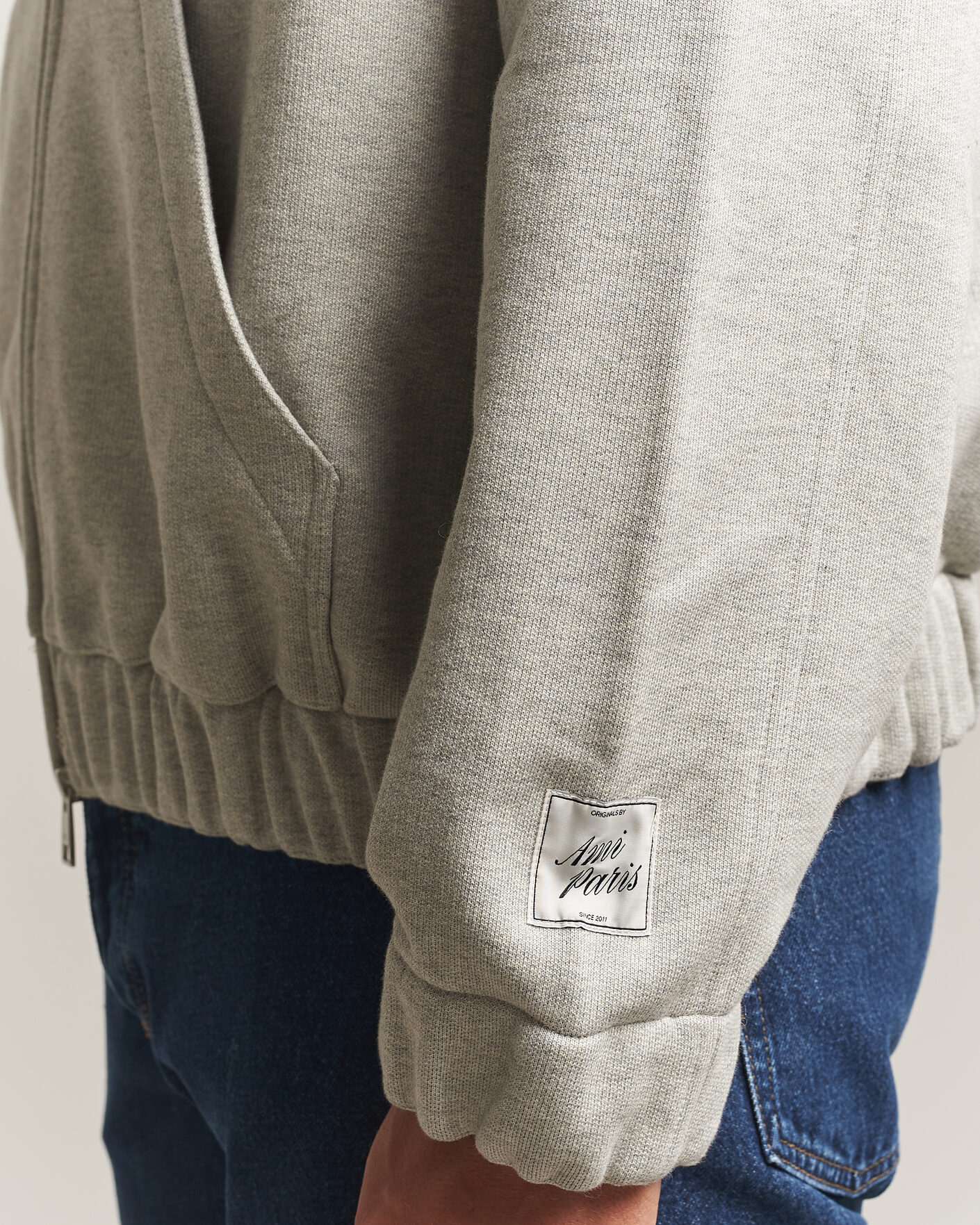 Mies | Puserot | AMI | Heritage Logo Full Zip Hoodie Light Grey Melange