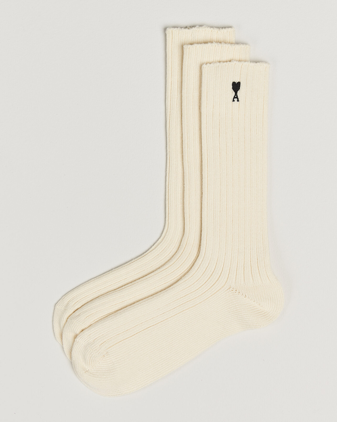 Mies | Alusvaatteet | AMI | 3-Pack Heart Logo Cotton Socks Ivory
