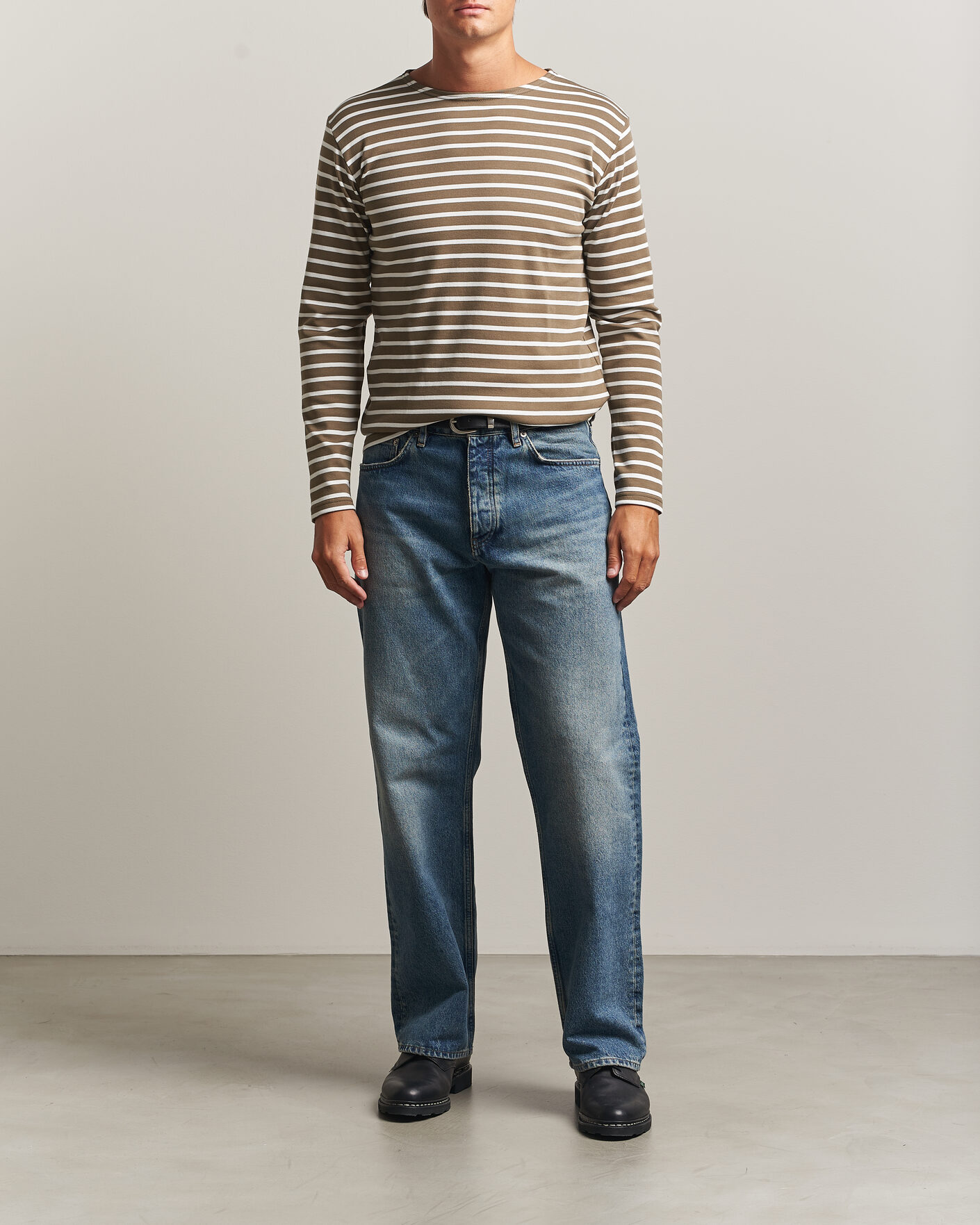 Mies | T-paidat | Armor-lux | Houat Héritage Stripe Long Sleeve T-Shirt Olive/Milk