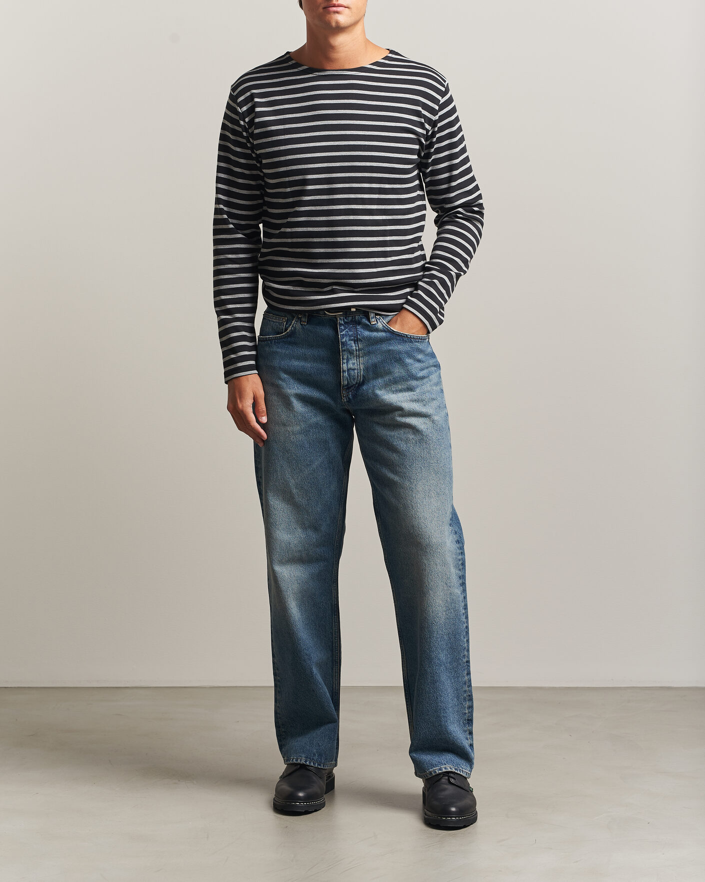 Mies | T-paidat | Armor-lux | Houat Héritage Stripe Long Sleeve T-Shirt Black/Grey