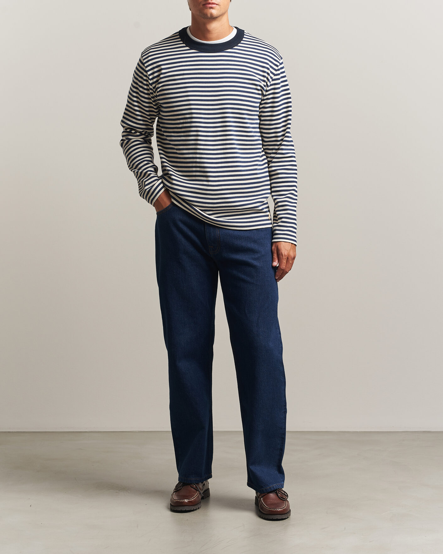 Mies | T-paidat | Armor-lux | Héritage Striped Long Sleeve T-Shirt Marine/Milk