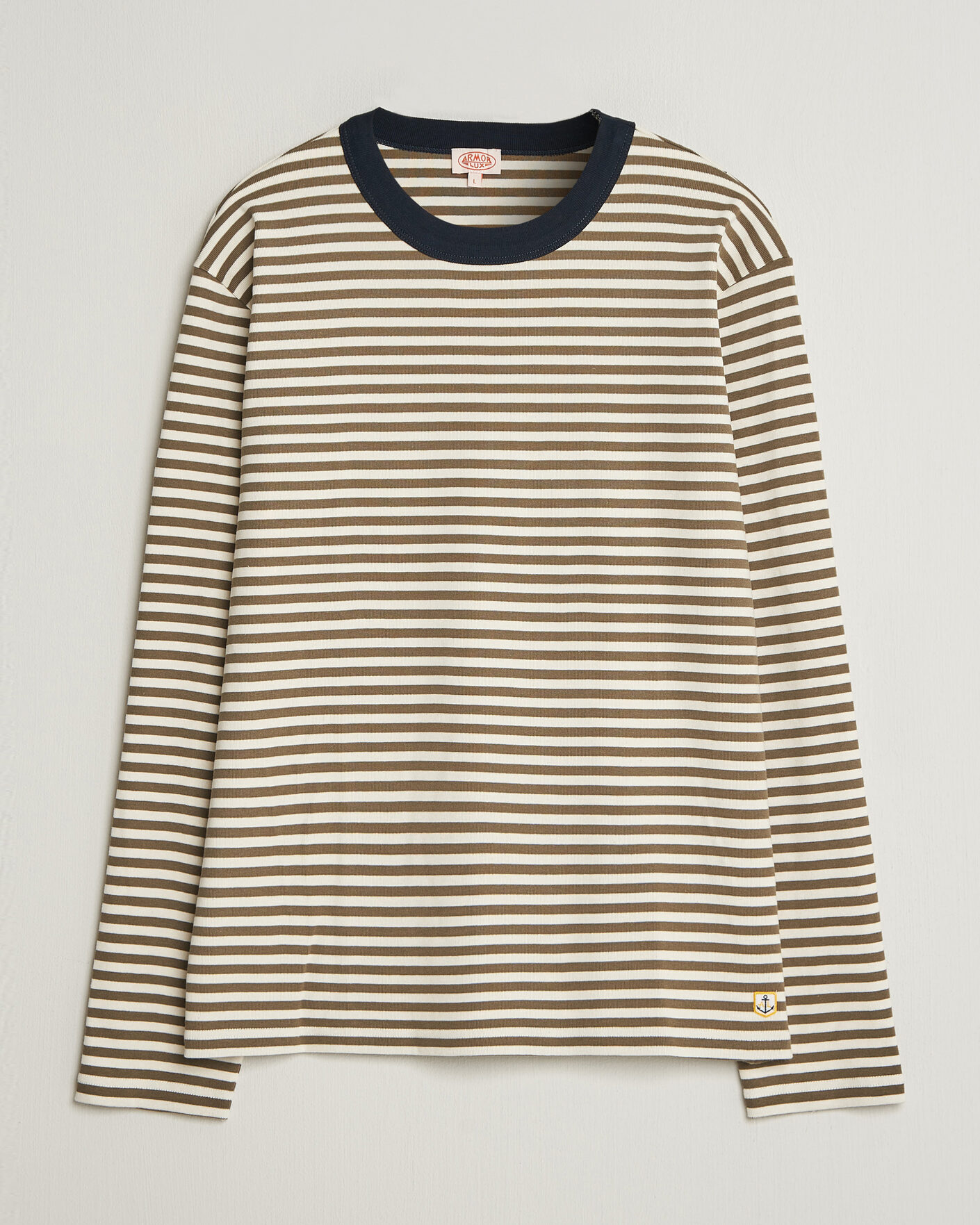 Mies | T-paidat | Armor-lux | Héritage Striped Long Sleeve T-Shirt Olive/Milk