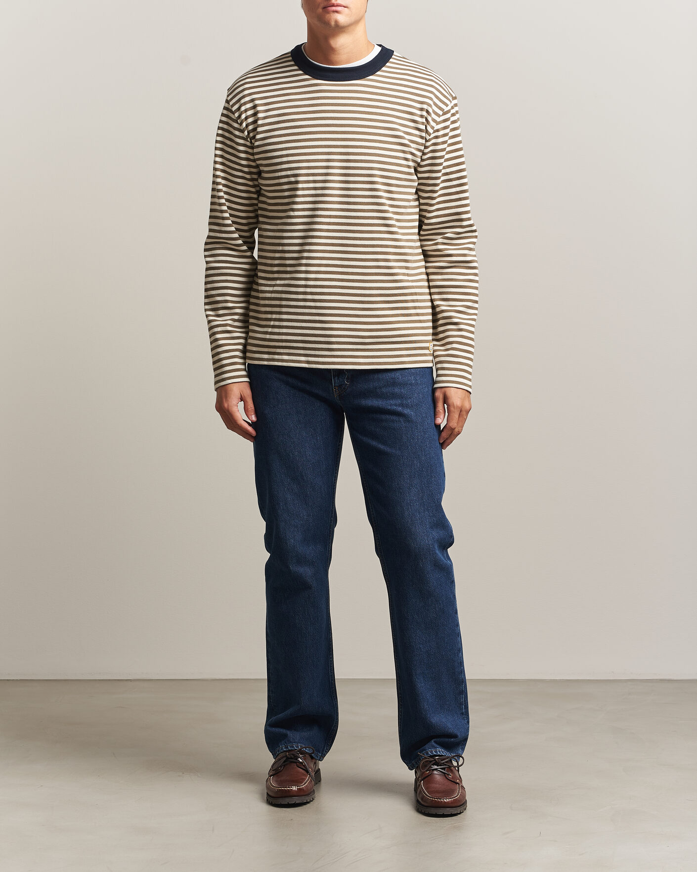 Mies | T-paidat | Armor-lux | Héritage Striped Long Sleeve T-Shirt Olive/Milk