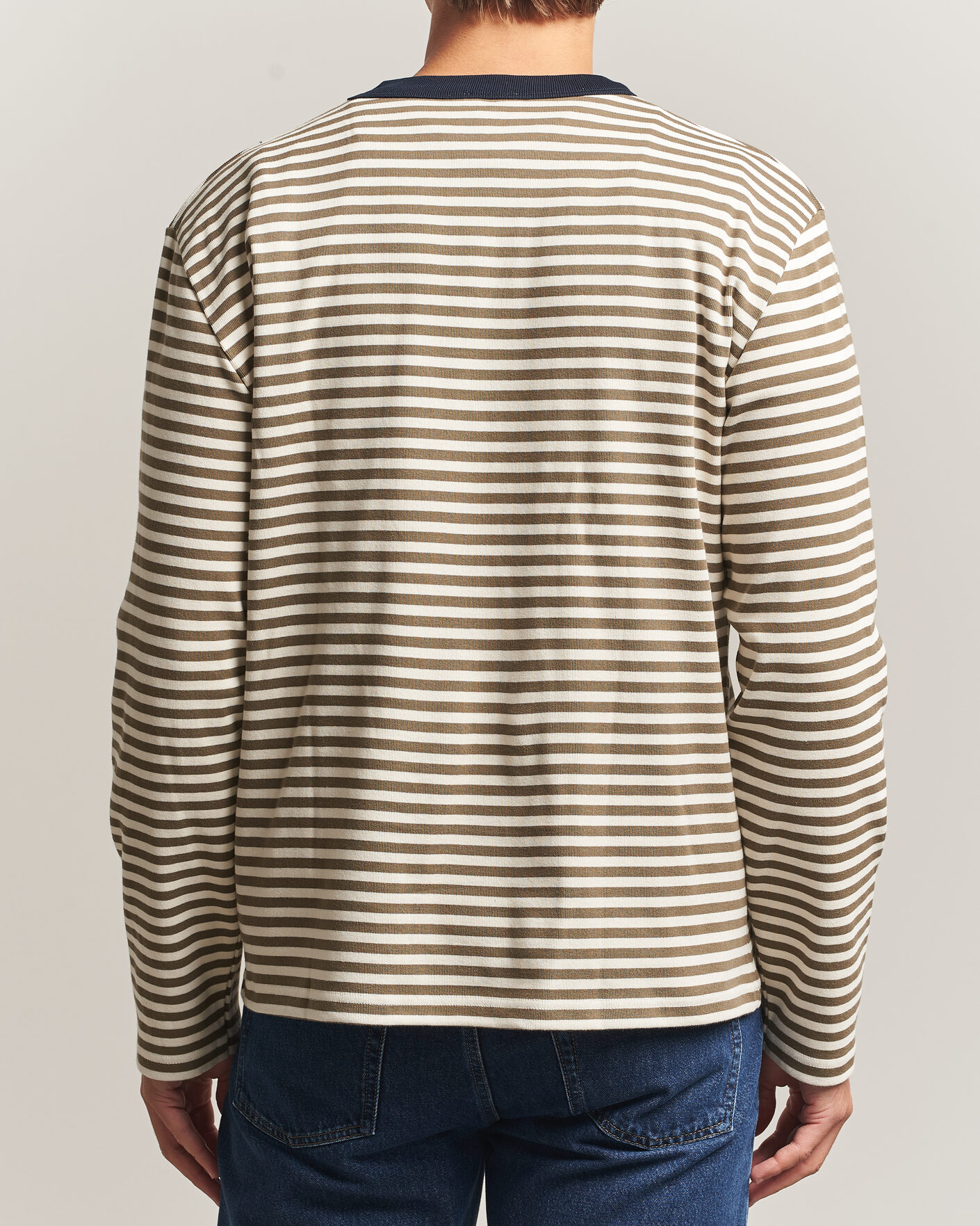 Mies | T-paidat | Armor-lux | Héritage Striped Long Sleeve T-Shirt Olive/Milk