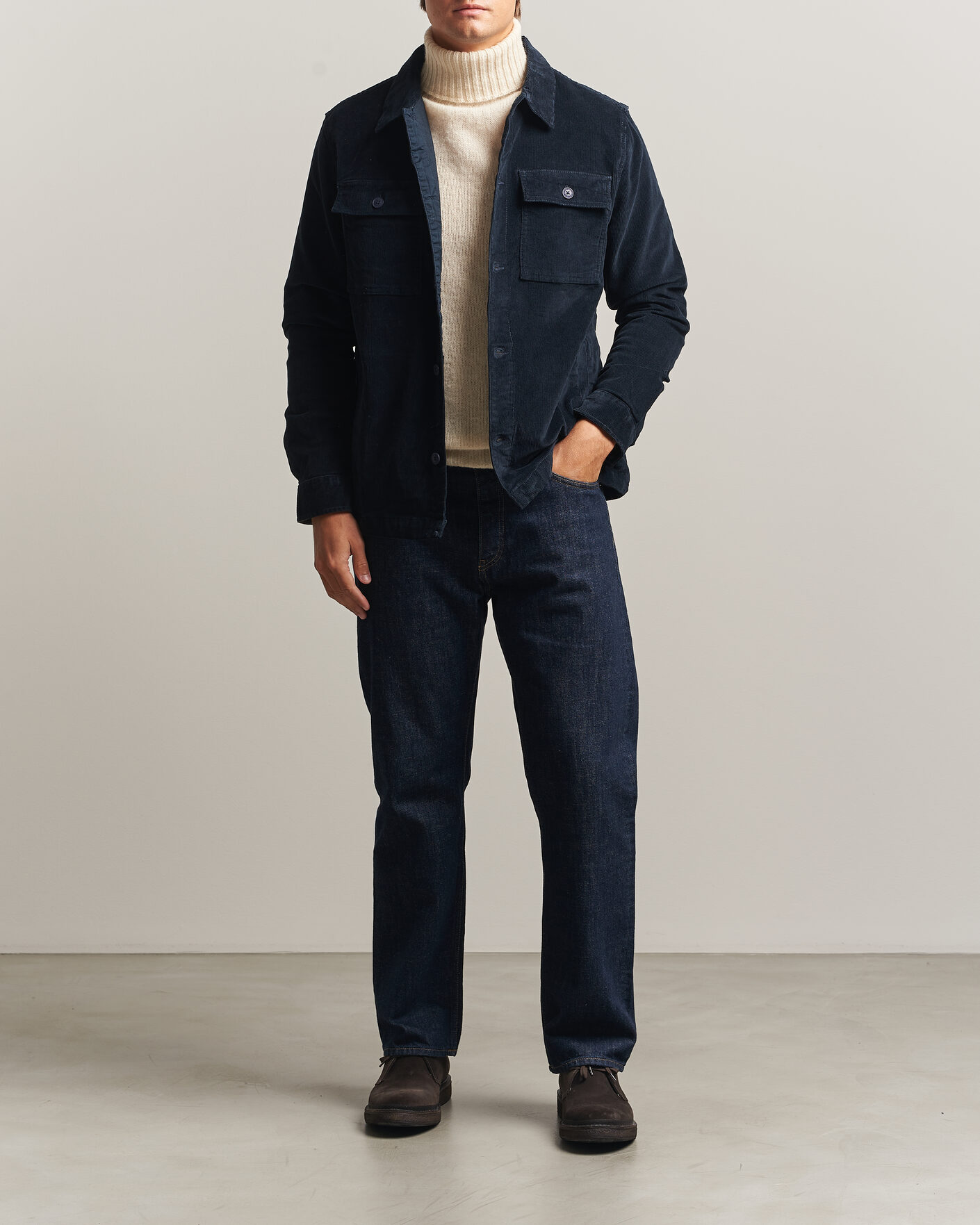 Mies | Kauluspaidat | Barbour Lifestyle | Tartan Trimed Cord Overshirt Navy